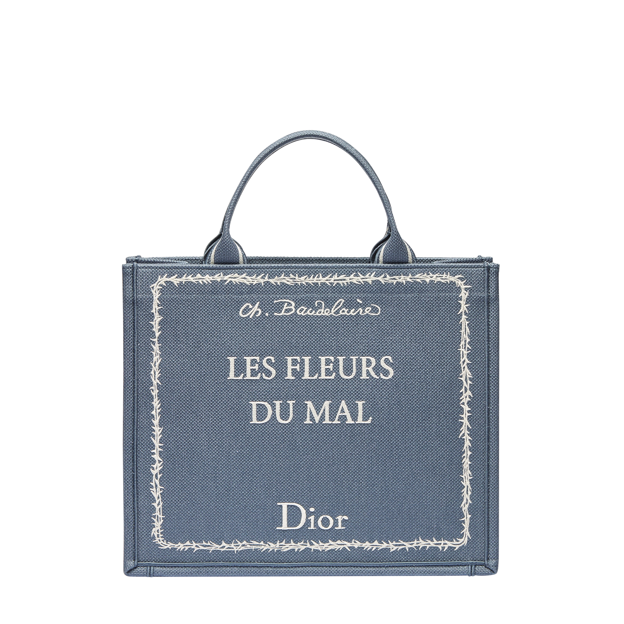 Medium Dior Book Tote with Strap Blue and White Book Cover Embroidery (36 x 31.5 x 14 cm) E01