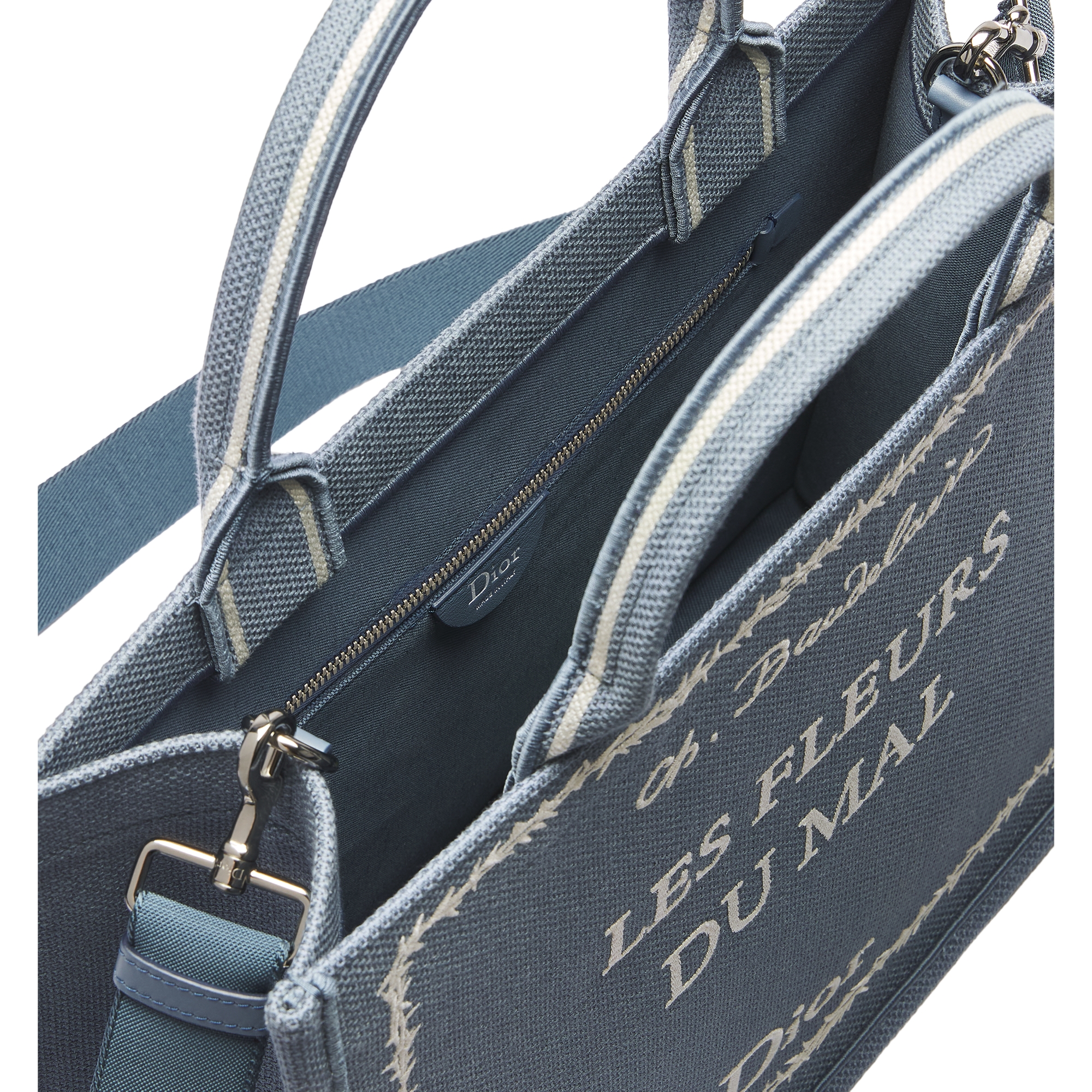 Medium Dior Book Tote with Strap Blue and White Book Cover Embroidery (36 x 31.5 x 14 cm) E06