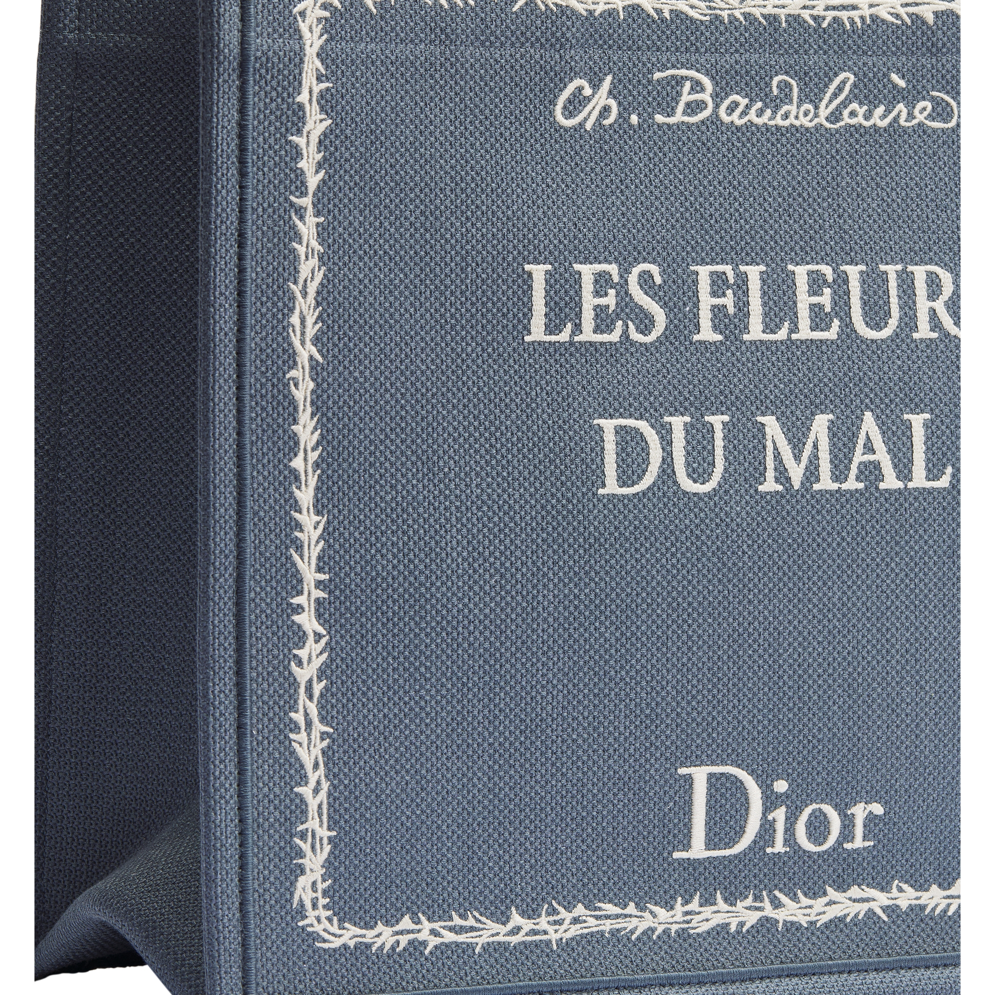 Medium Dior Book Tote with Strap Blue and White Book Cover Embroidery (36 x 31.5 x 14 cm) E09