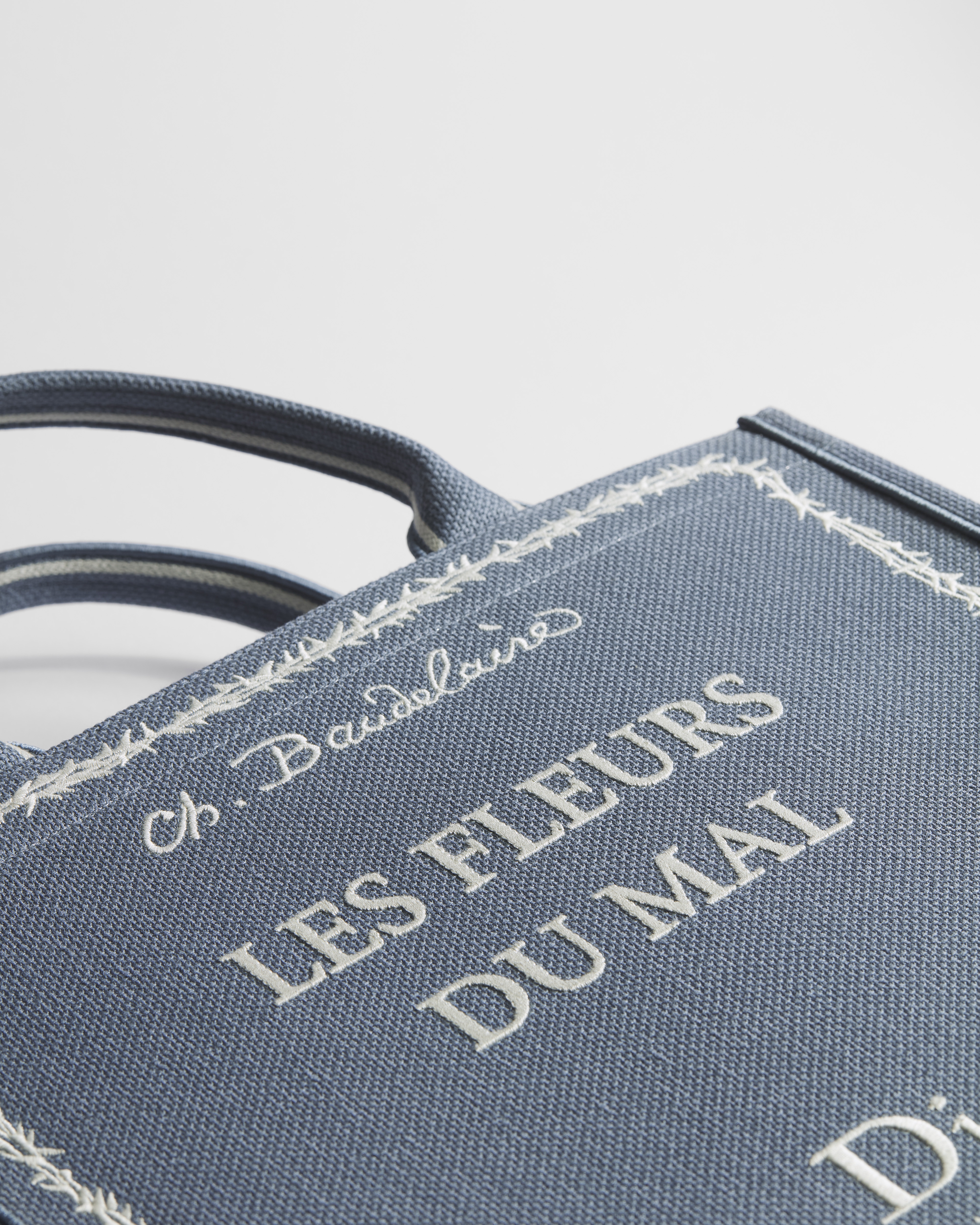 Dior Book Tote mediano con bandolera Bordado Book Cover azul y blanco (36 x 31,5 x 14 cm) E10