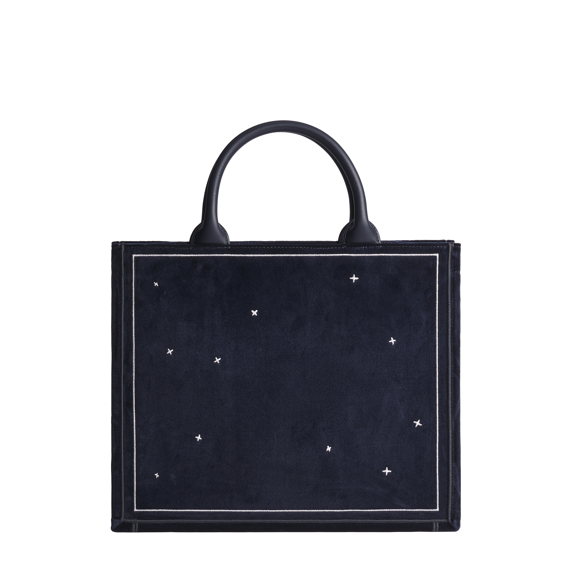 Medium Dior Book Tote with Strap Navy Blue Velvet with Ecru and Silver-Tone Book Cover Embroidery (36 x 31.5 x 14 cm) E08