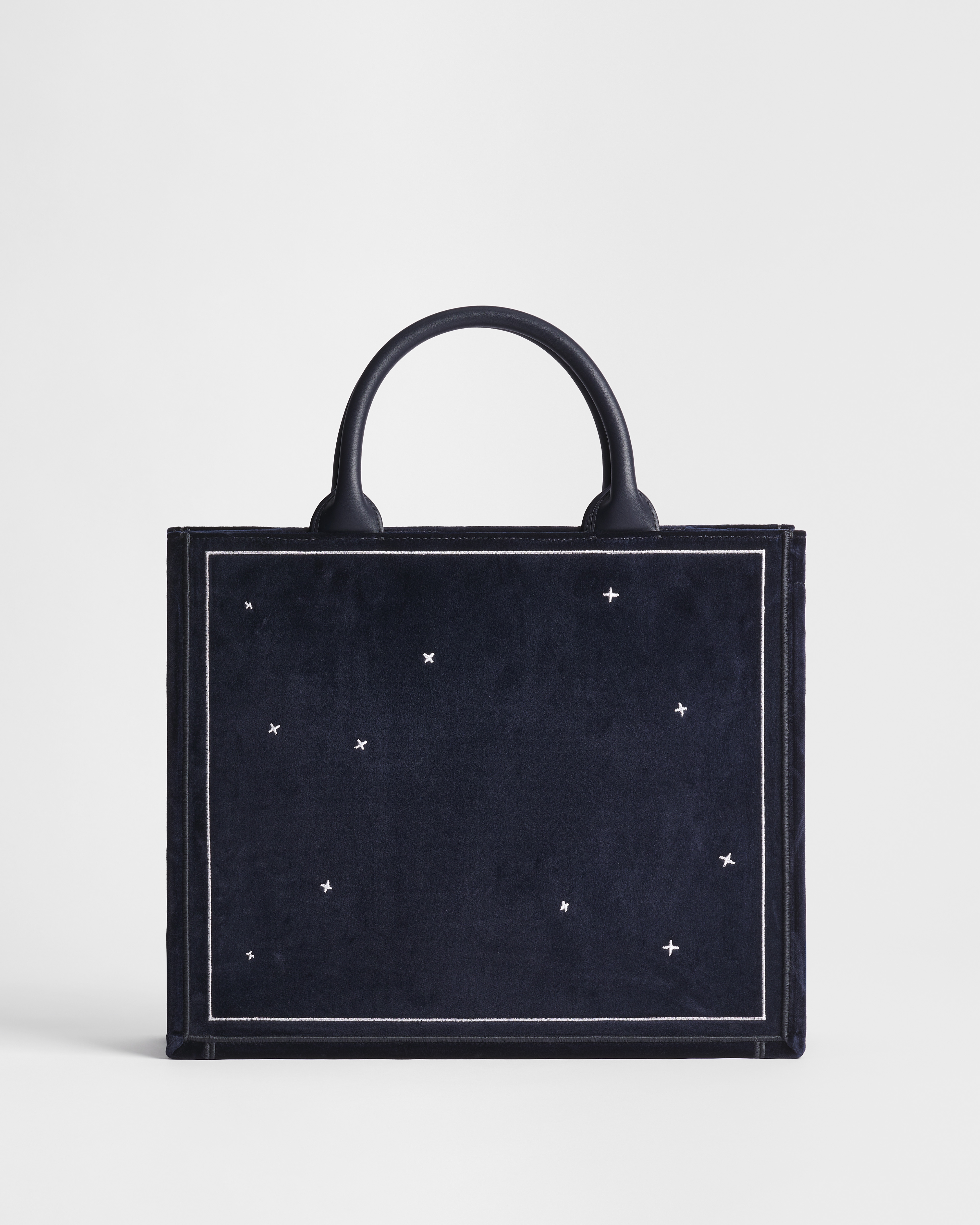 Medium Dior Book Tote with Strap Navy Blue Velvet with Ecru and Silver-Tone Book Cover Embroidery (36 x 31.5 x 14 cm) E08