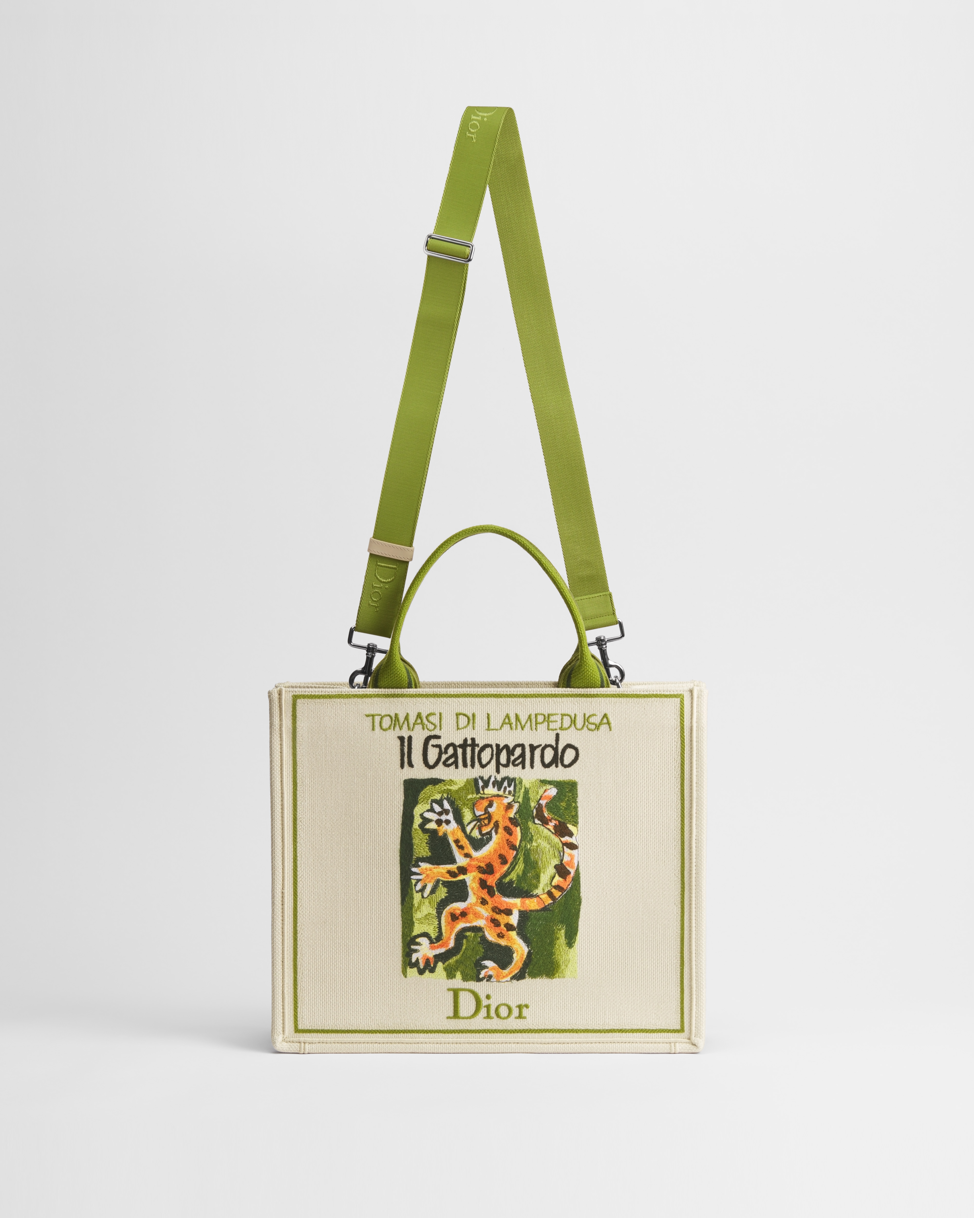 Dior Book Tote mediano con bandolera Bordado Book Cover beige multicolor (36 x 31,5 x 14 cm) E07