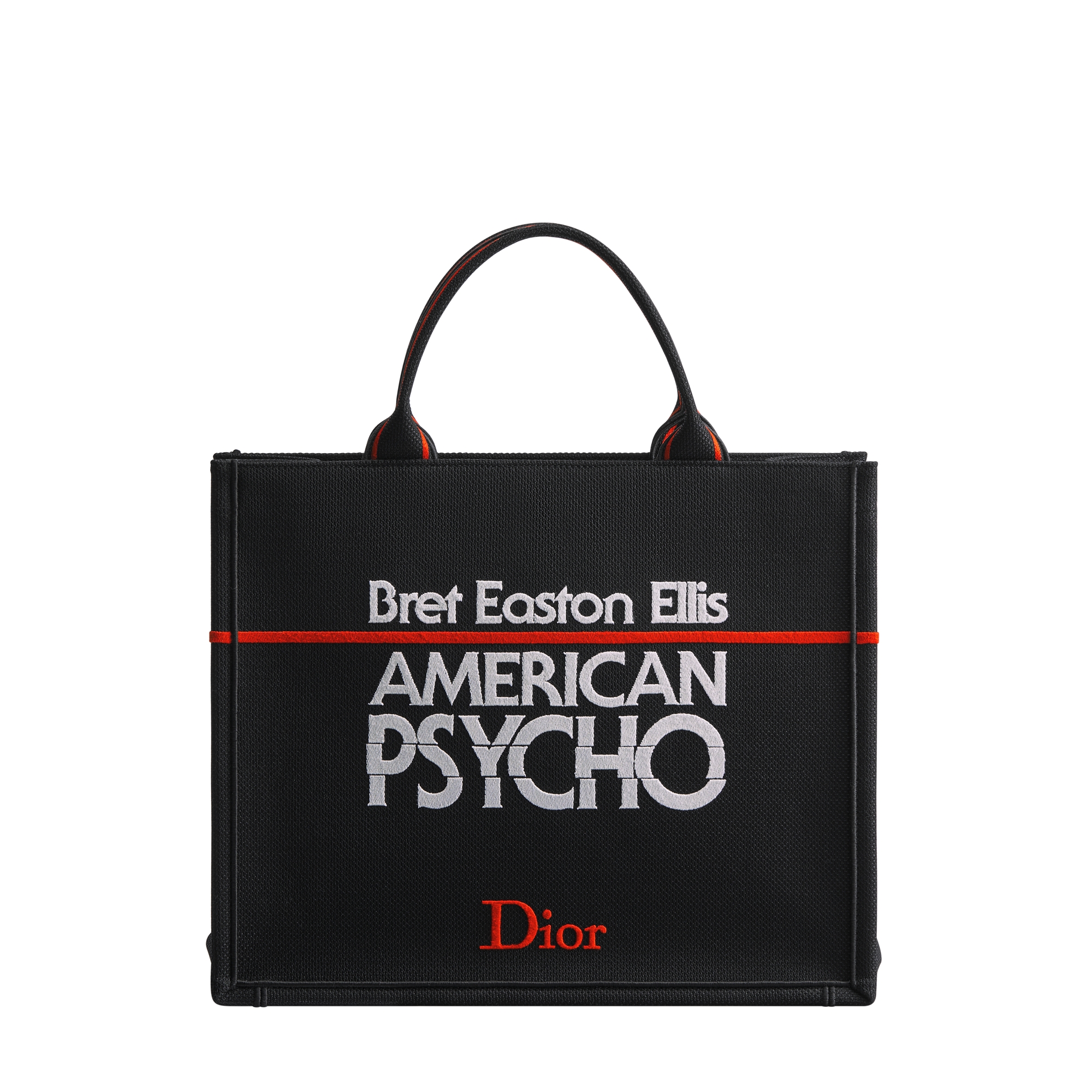 Medium Dior Book Tote with Strap Black, White and Red Book Cover Embroidery (36 x 31.5 x 14 cm) E01
