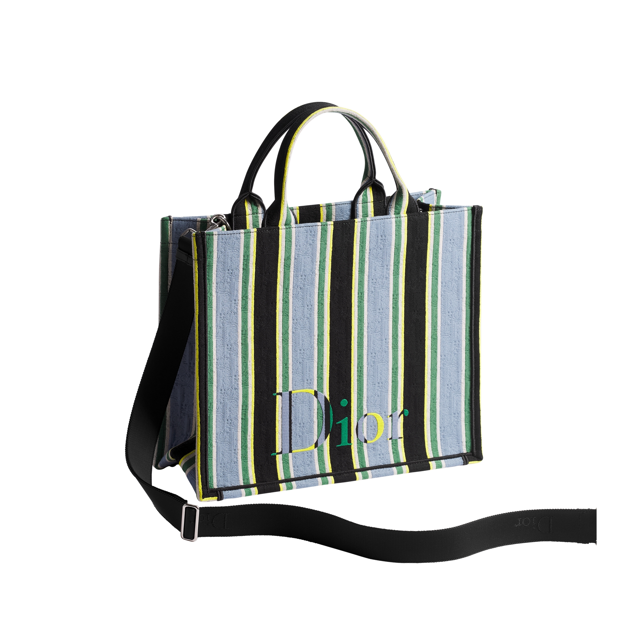 Dioriviera Medium Dior Book Tote with Strap Blue and Green Dior Oblique Sun Stripes Jacquard (36 x 31.5 x 14 cm) E03