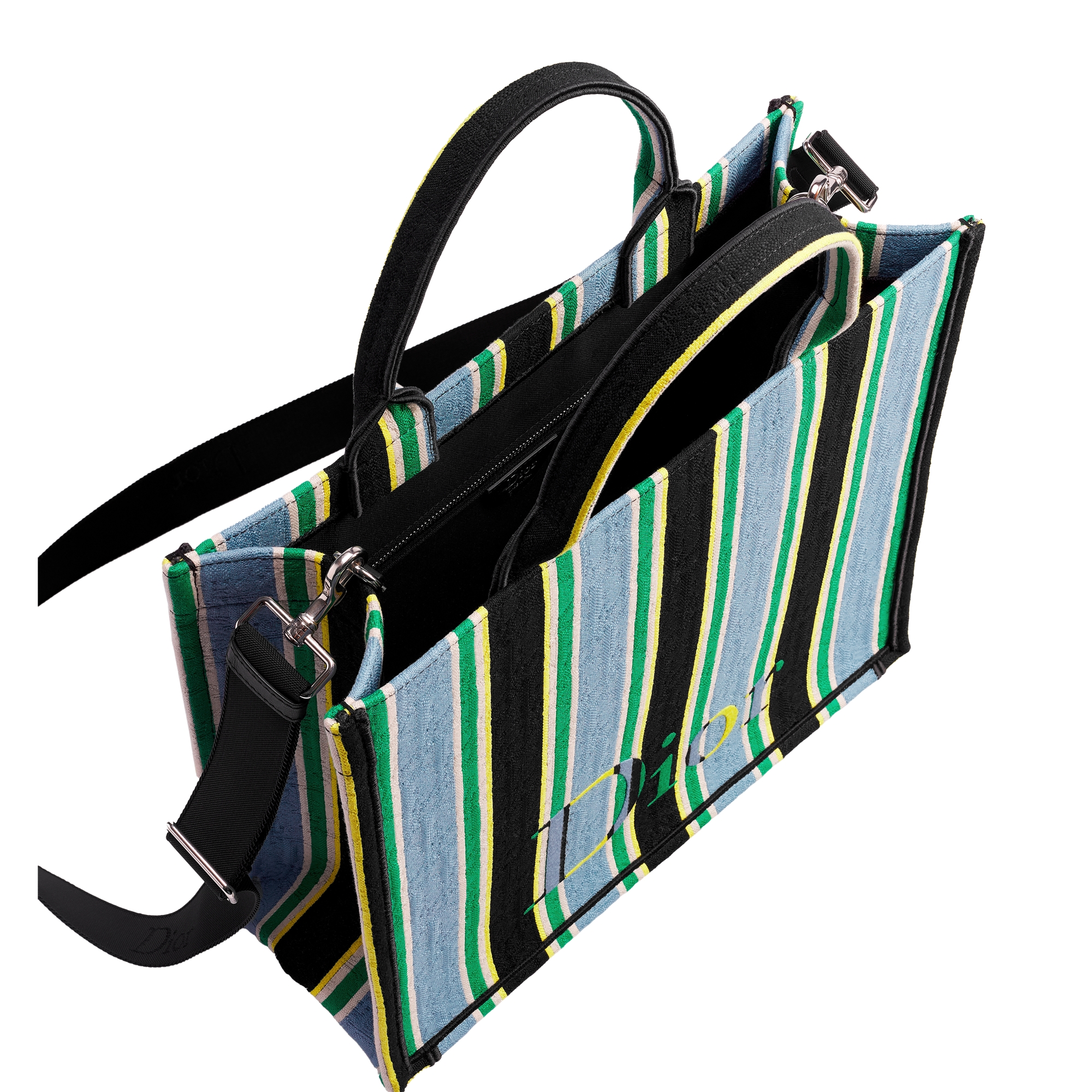 Dioriviera Medium Dior Book Tote with Strap Blue and Green Dior Oblique Sun Stripes Jacquard (36 x 31.5 x 14 cm) E06