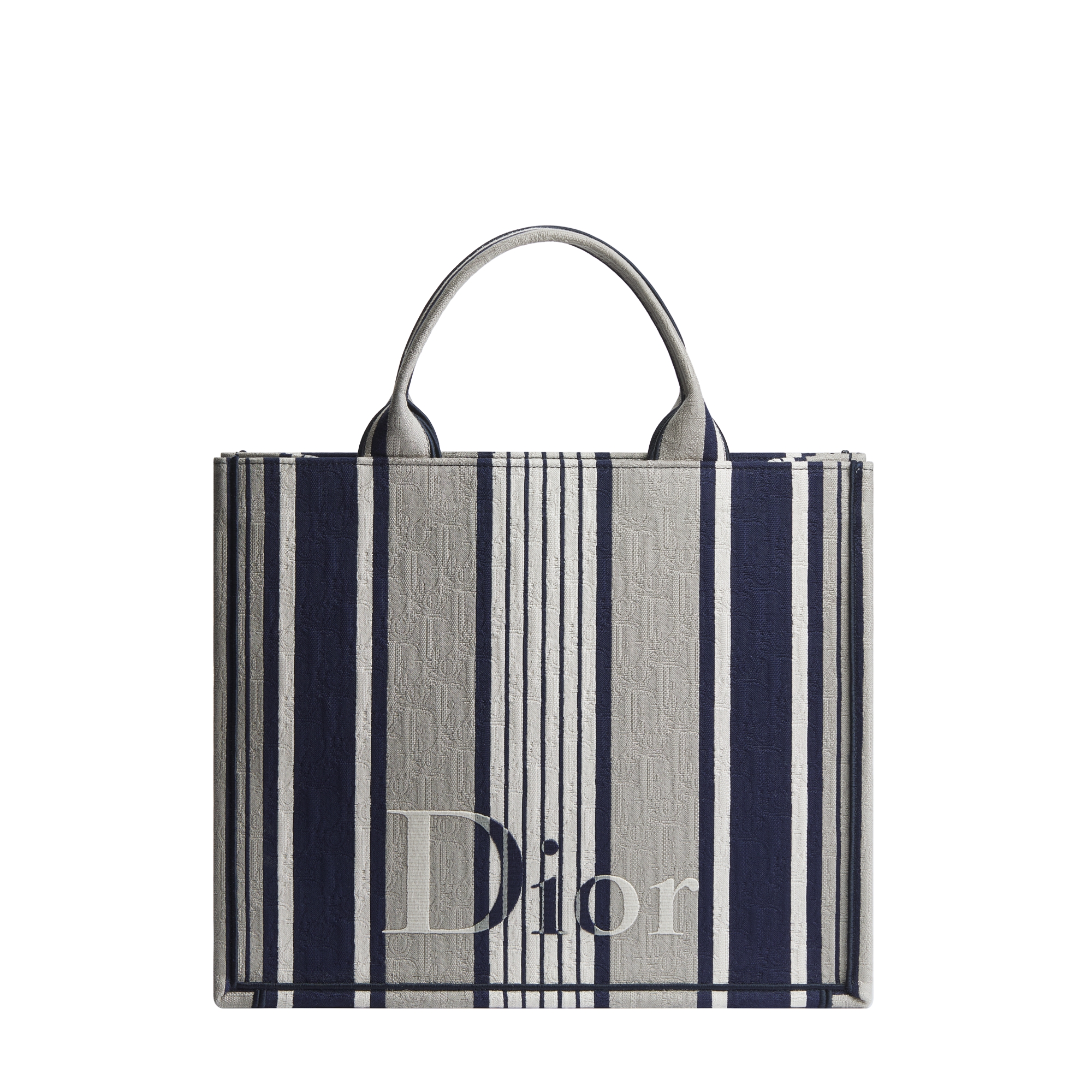 Dioriviera Medium Dior Book Tote with Strap Gray and Blue Dior Oblique Sun Stripes Jacquard (36 x 31.5 x 14 cm) E01