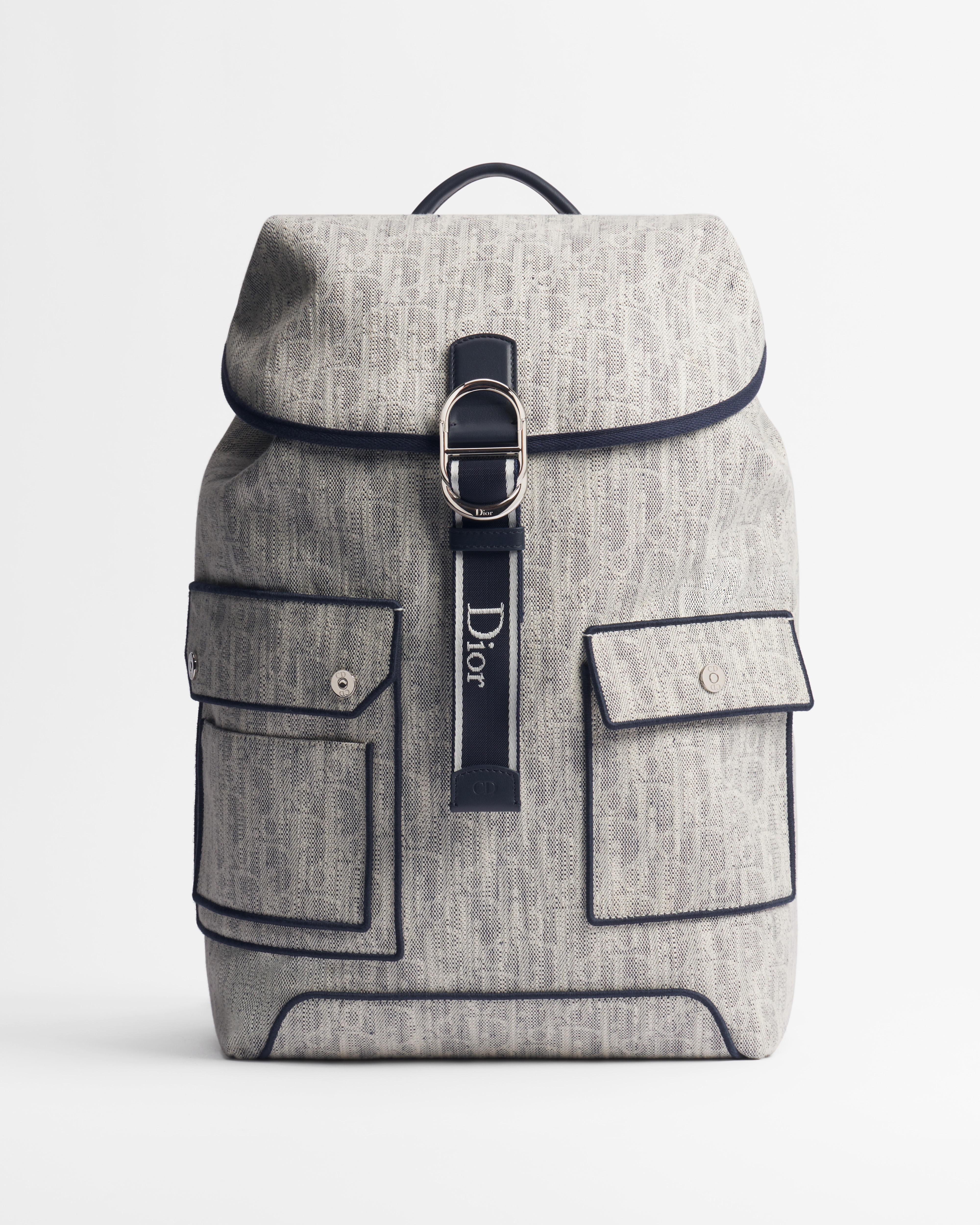 Sac à dos à rabat Pocket Dior Jett Dioriviera Toile Dior Oblique Denim gris E01
