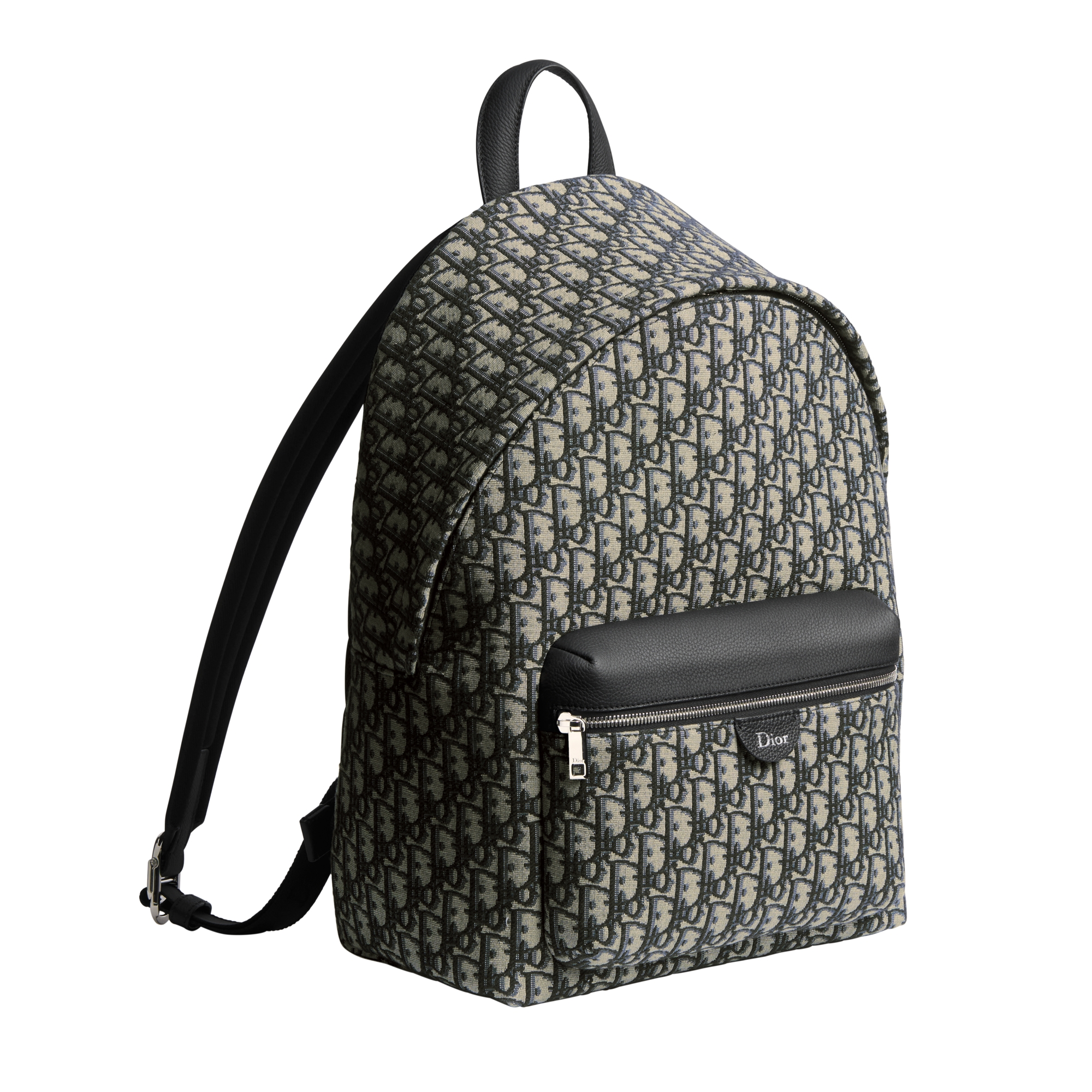 Rider Zipped Backpack Beige and Black Dior Oblique Jacquard with Black Grained Calfskin E03