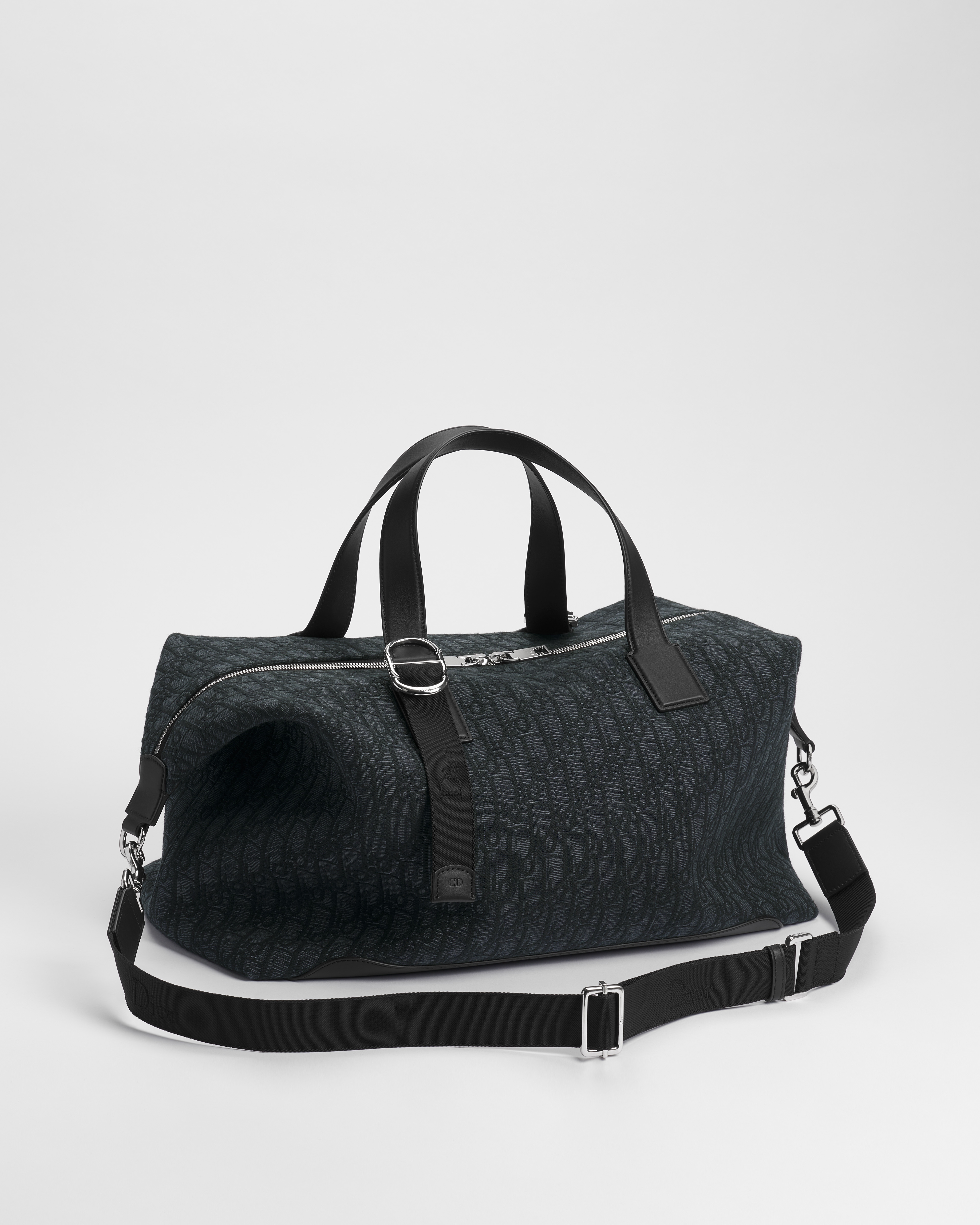 Sac Weekender Dior Jett Toile jacquard Dior Oblique noir et cuir de veau grainé noir E03