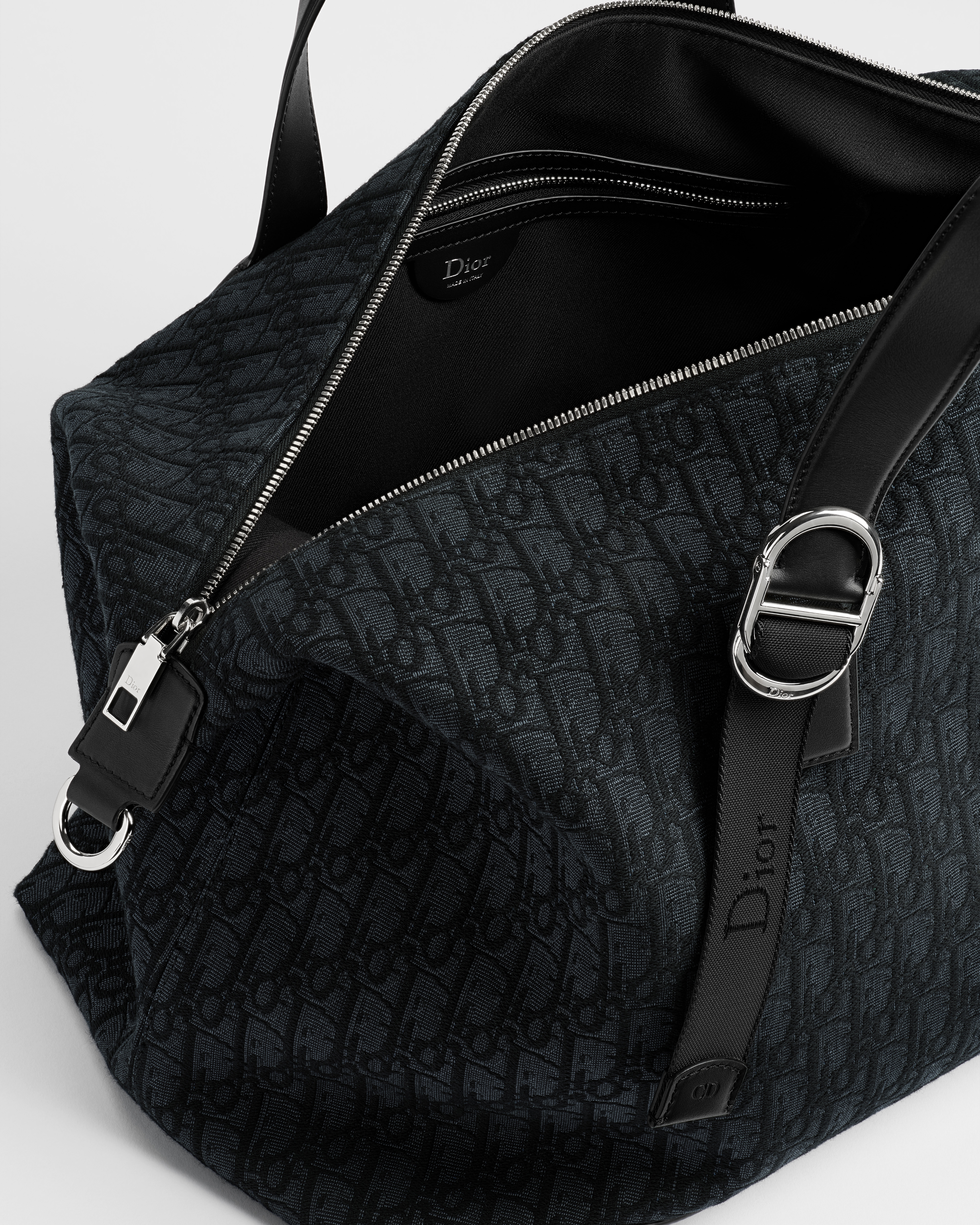 Borsa Weekender Dior Jett Jacquard Dior Oblique e pelle di vitello granulata neri E11