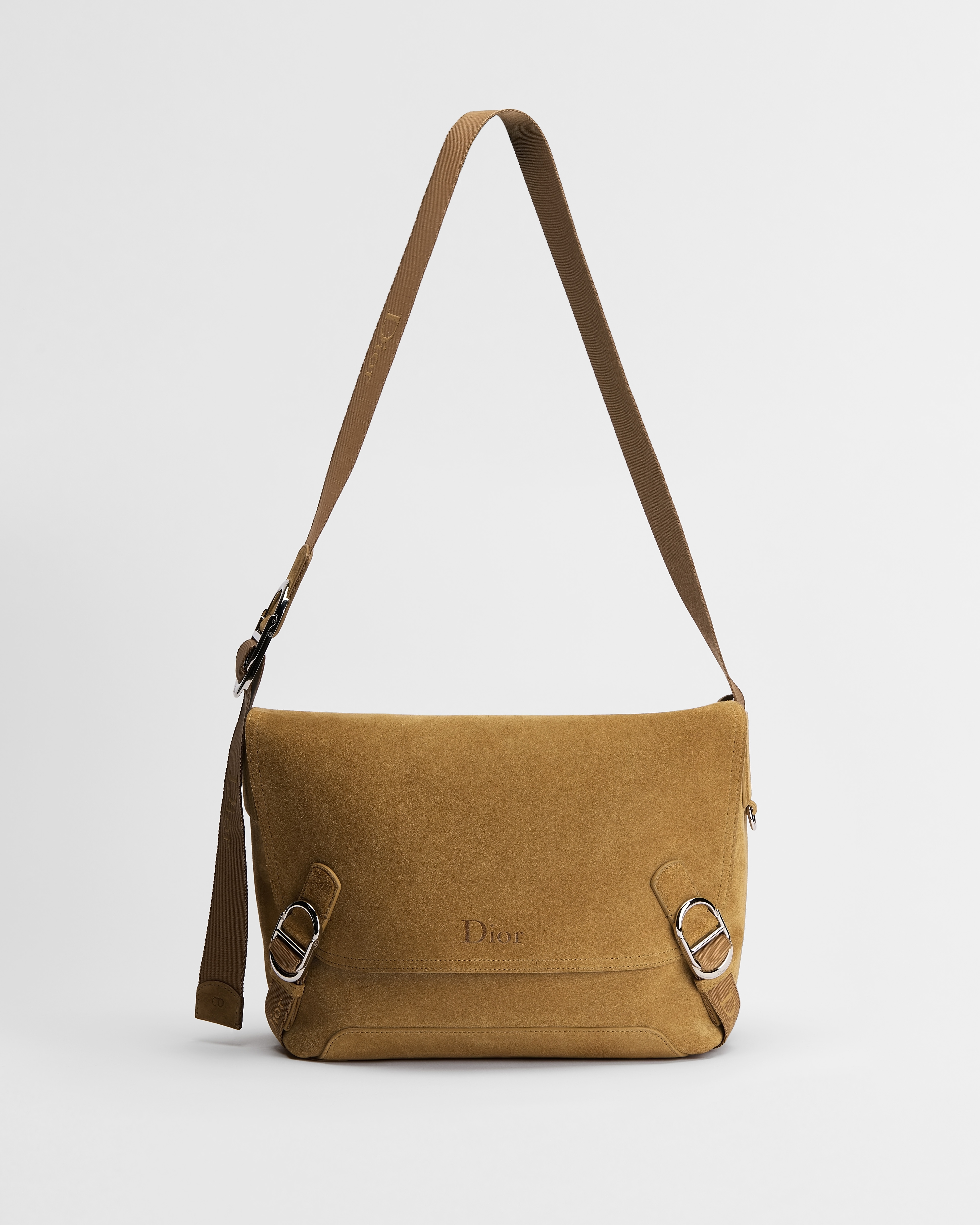 Große Dior Jett Messenger Tasche mit Umschlagklappe Veloursleder in Braun E07