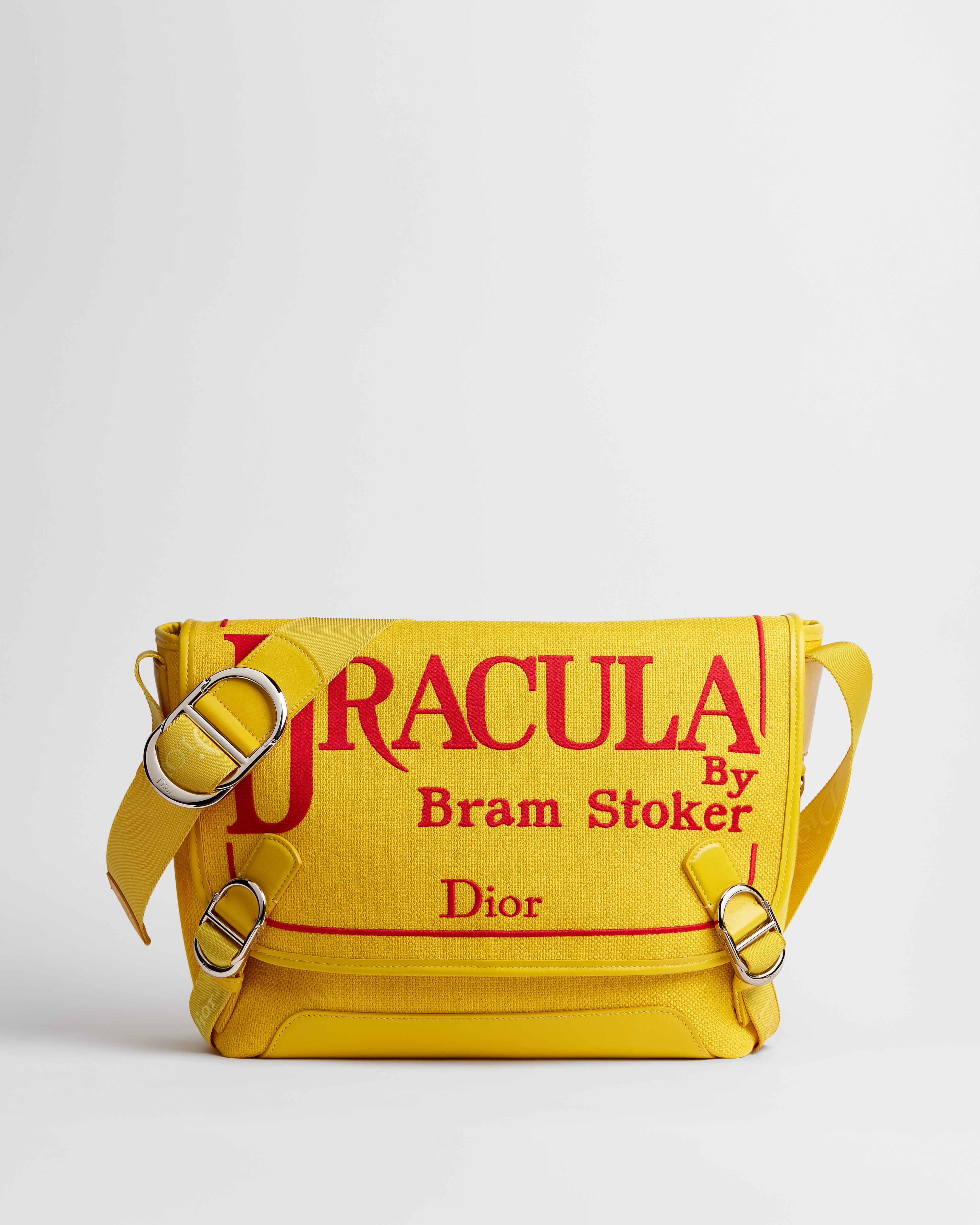 Mittelgroße Dior Jett Messenger Tasche mit Umschlagklappe Book Cover-Stickerei in Gelb und Rot E01