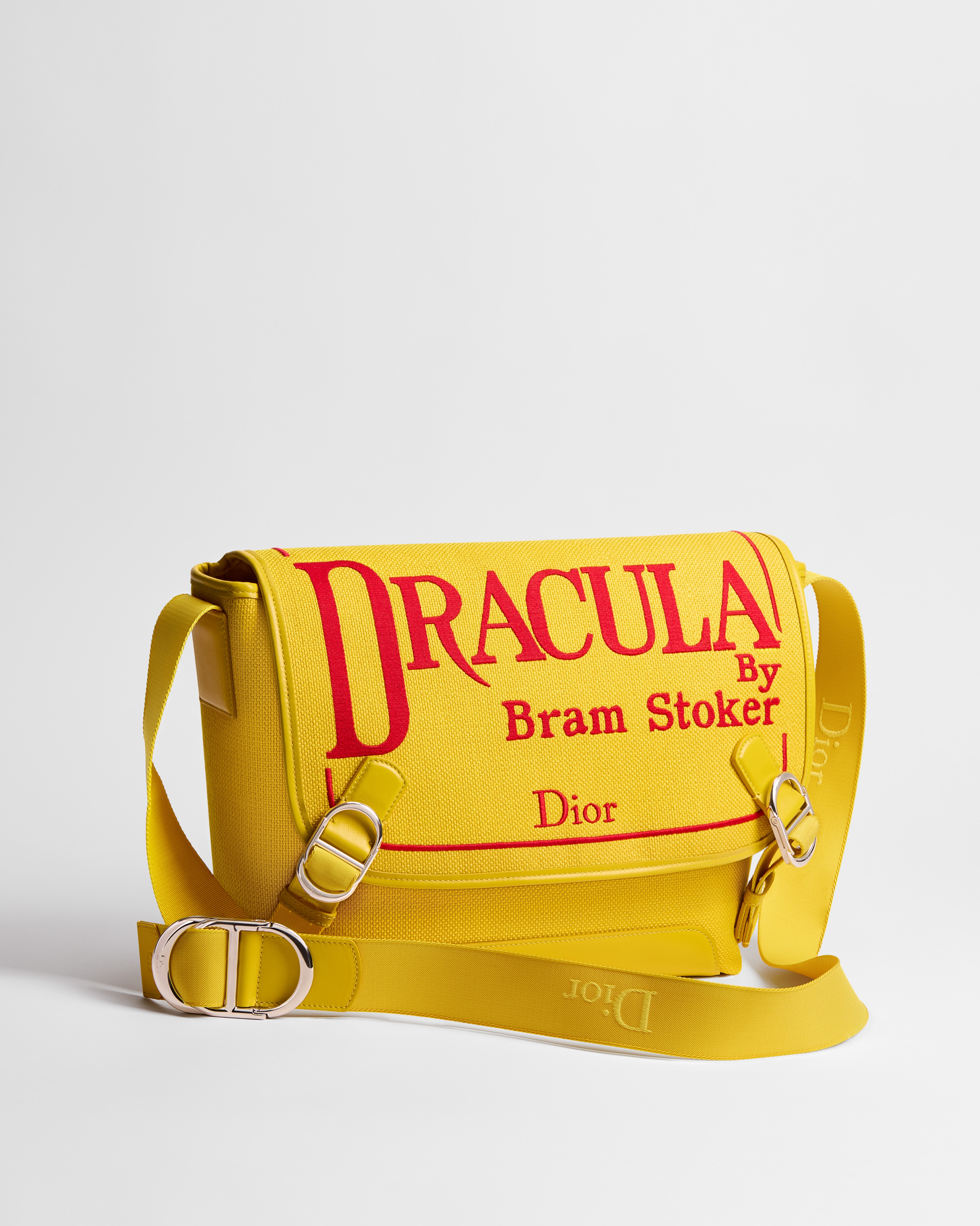 Mittelgroße Dior Jett Messenger Tasche mit Umschlagklappe Book Cover-Stickerei in Gelb und Rot E03