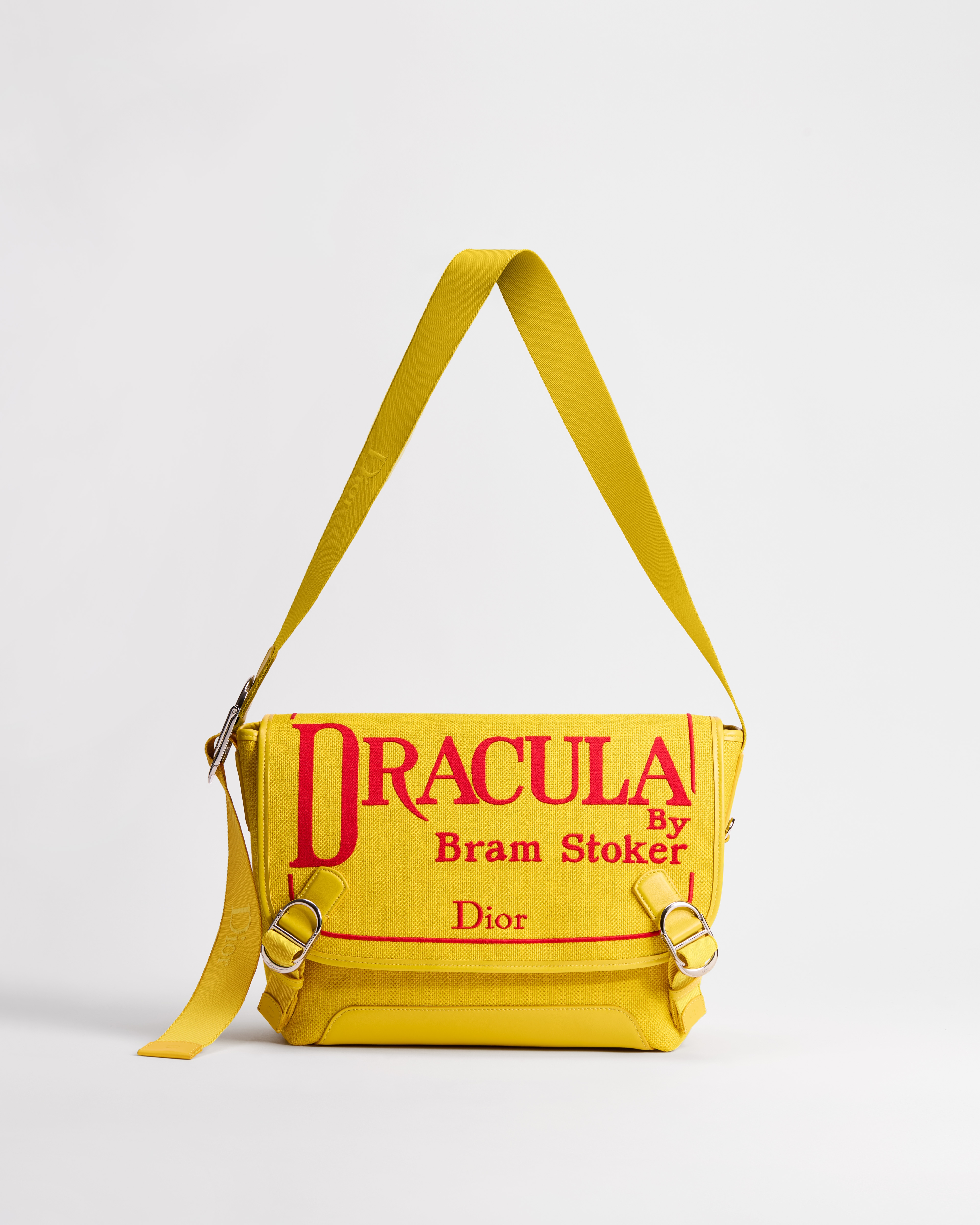 Mittelgroße Dior Jett Messenger Tasche mit Umschlagklappe Book Cover-Stickerei in Gelb und Rot E07