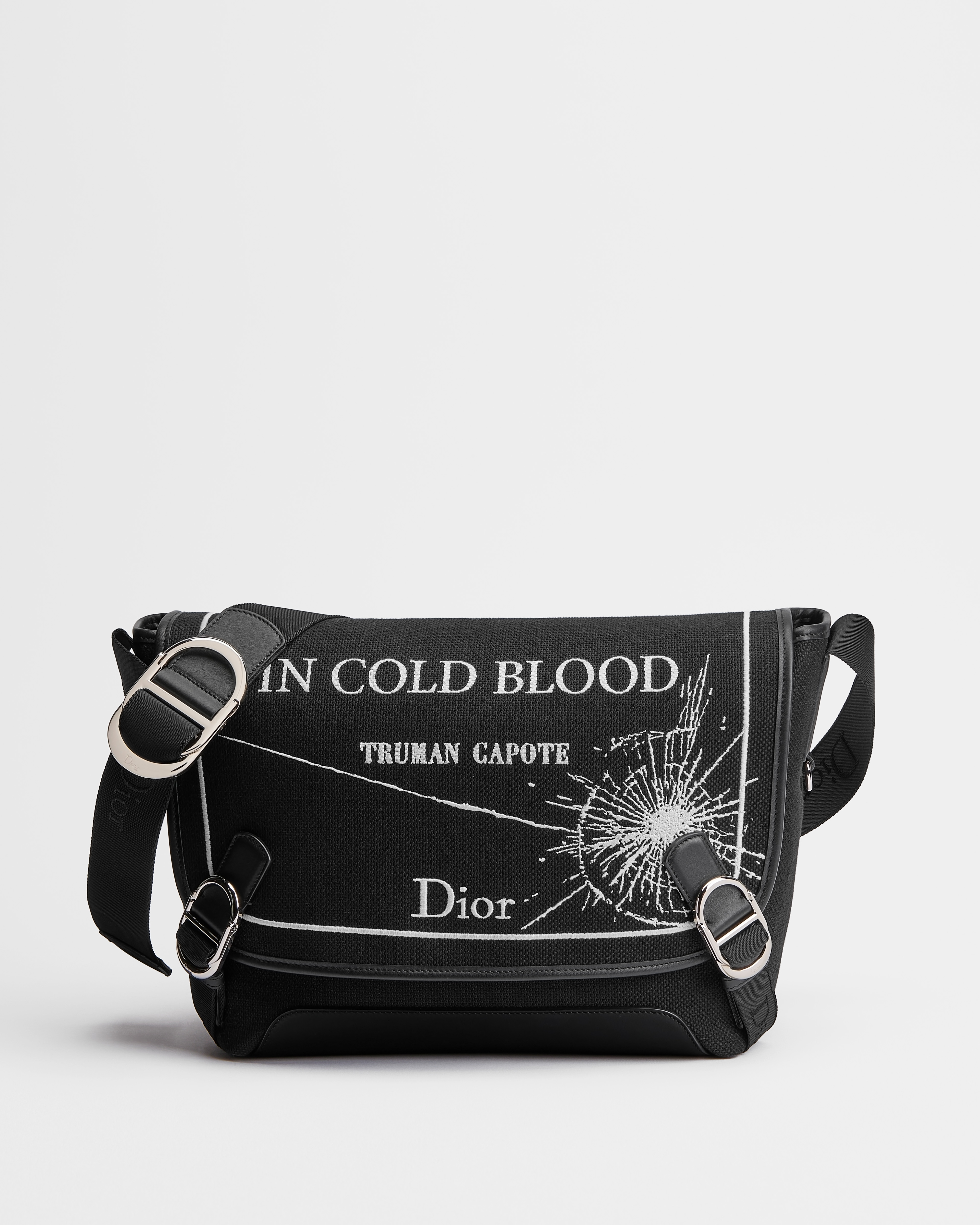 Mittelgroße Dior Jett Messenger Tasche mit Umschlagklappe Book Cover-Stickerei in Schwarz und Weiß E01