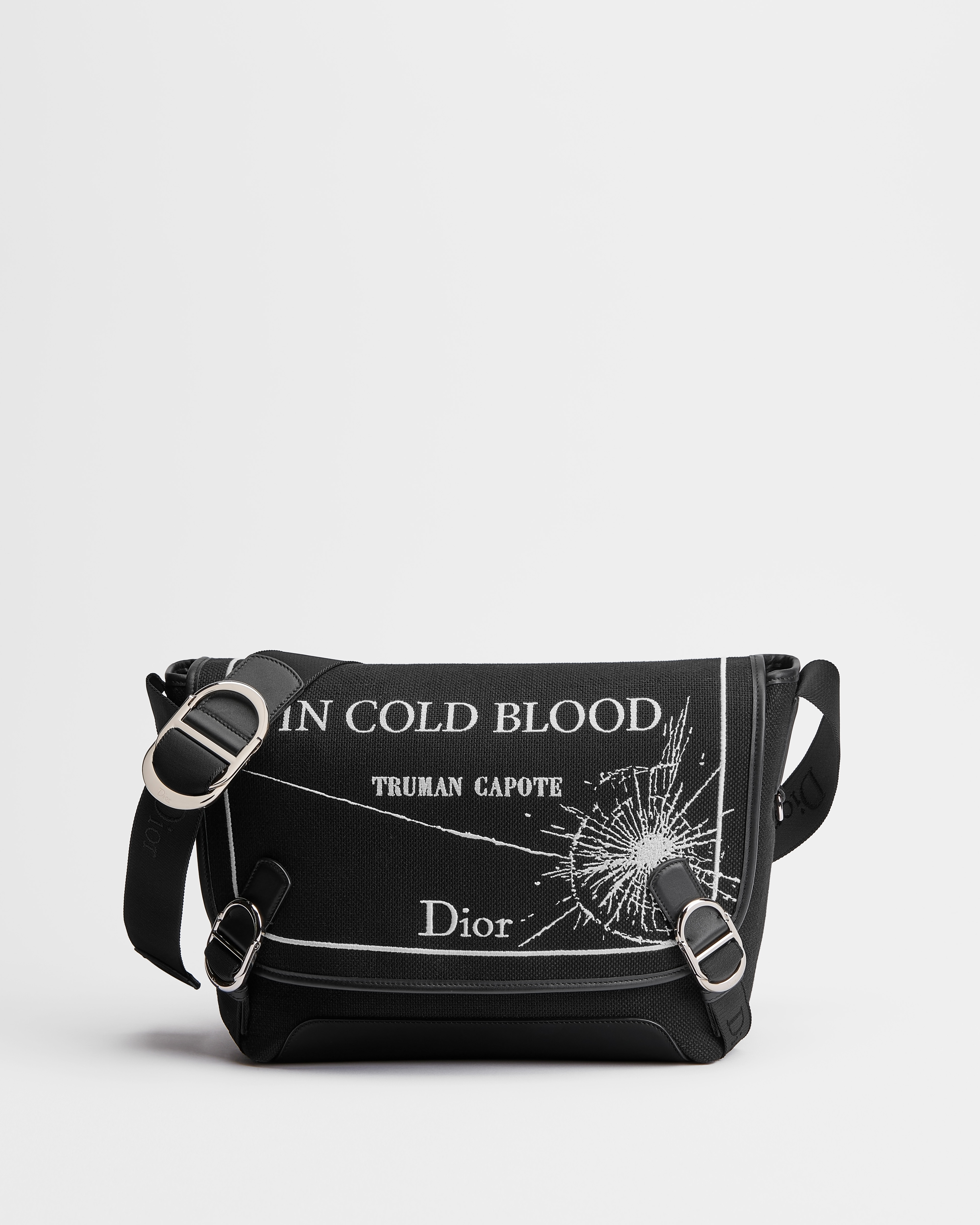 Sac Messenger à rabat Dior Jett Medium Broderie Book Cover noire et blanche E01