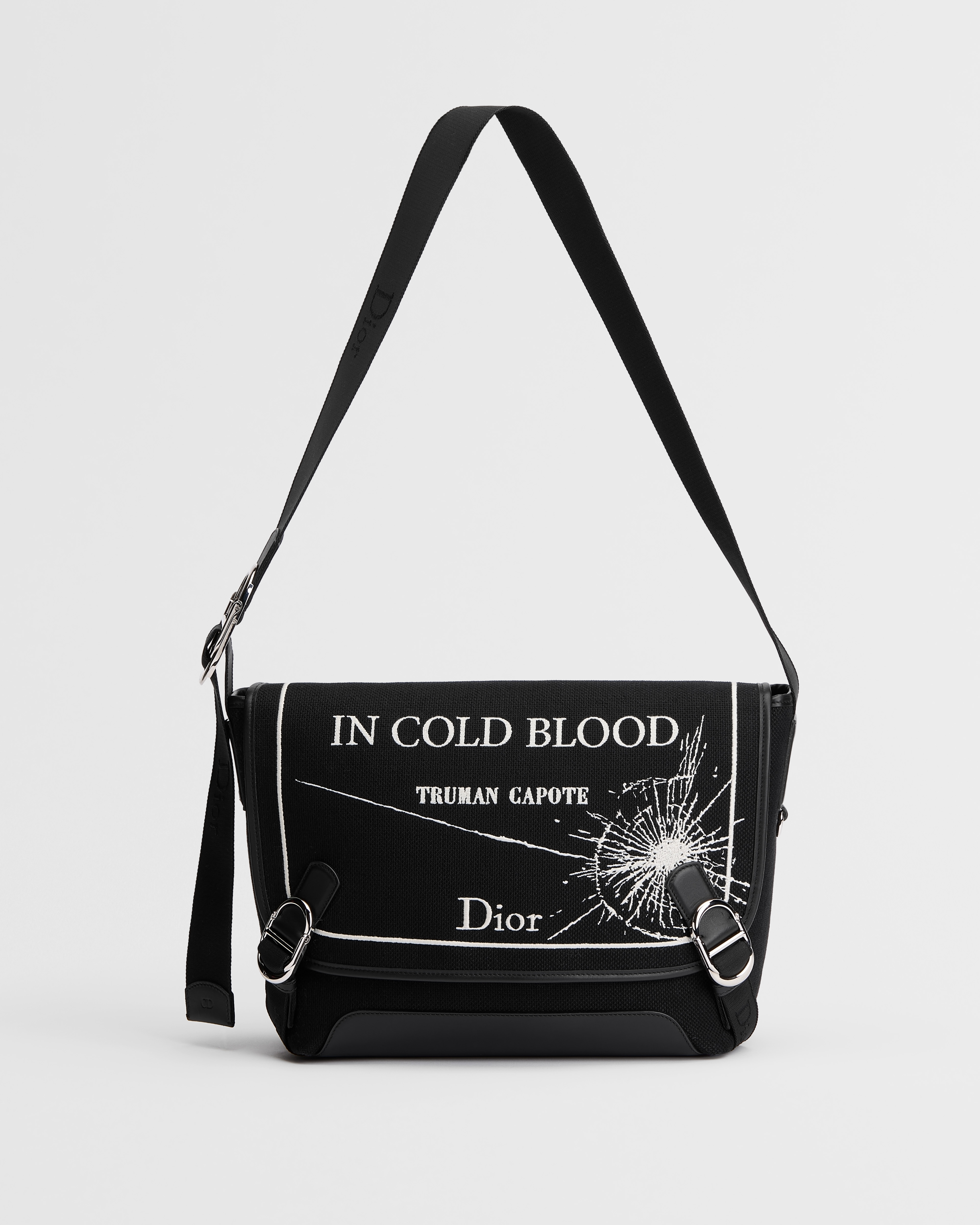 Mittelgroße Dior Jett Messenger Tasche mit Umschlagklappe Book Cover-Stickerei in Schwarz und Weiß E07