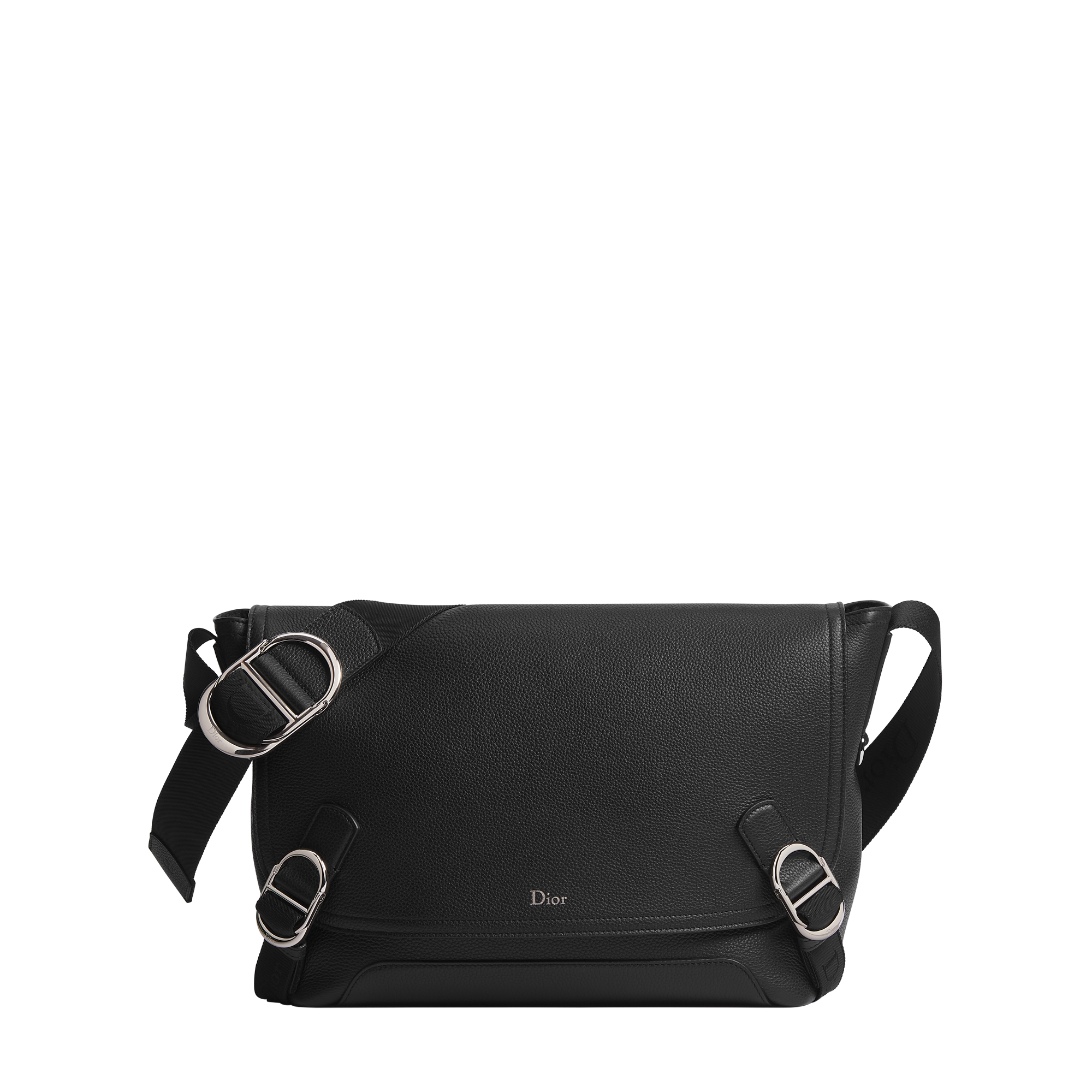 Medium Dior Jett Messenger Bag with Flap Black Grained Calfskin | DIOR
