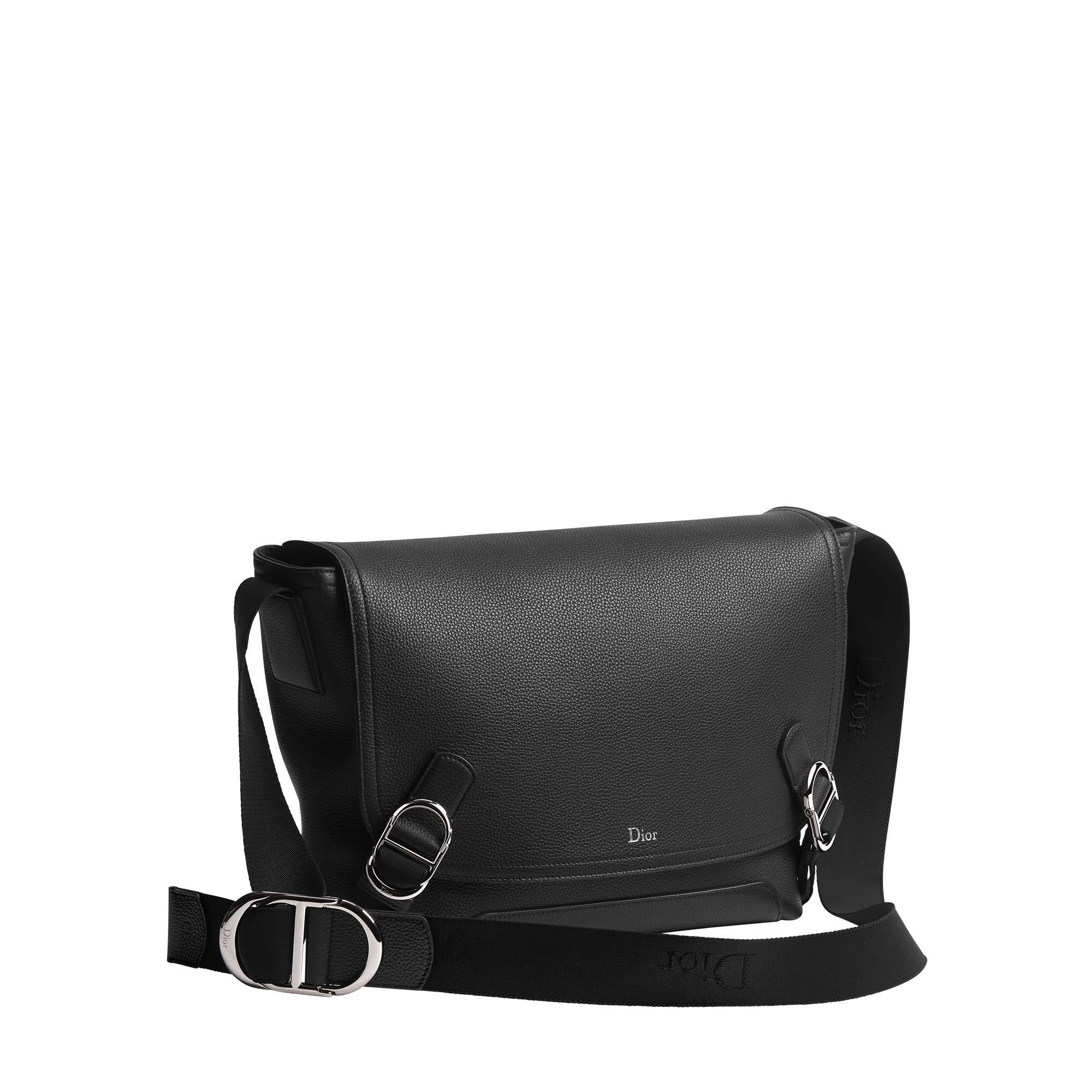 Medium Dior Jett Messenger Bag with Flap Black Grained Calfskin E03