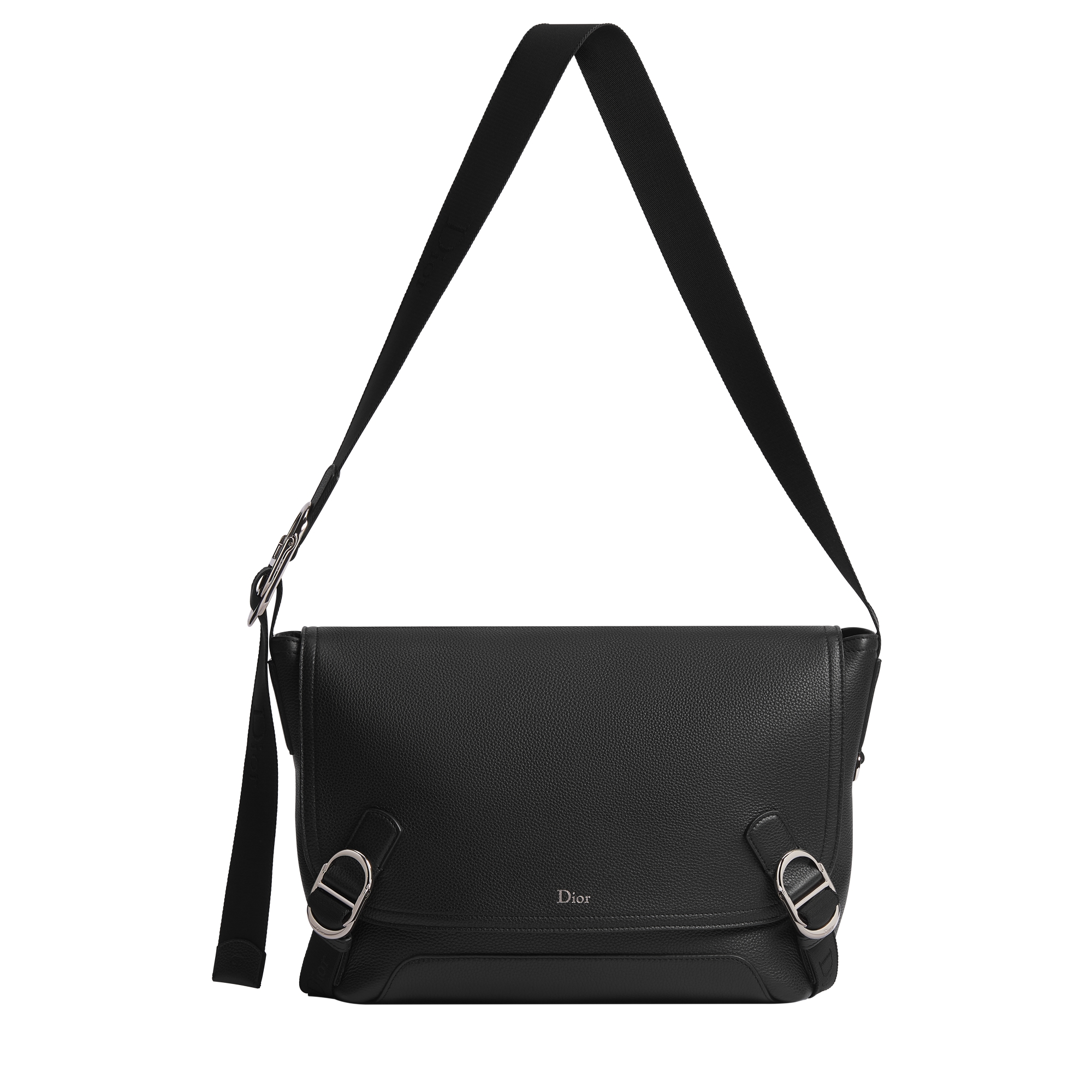 Medium Dior Jett Messenger Bag with Flap Black Grained Calfskin E07