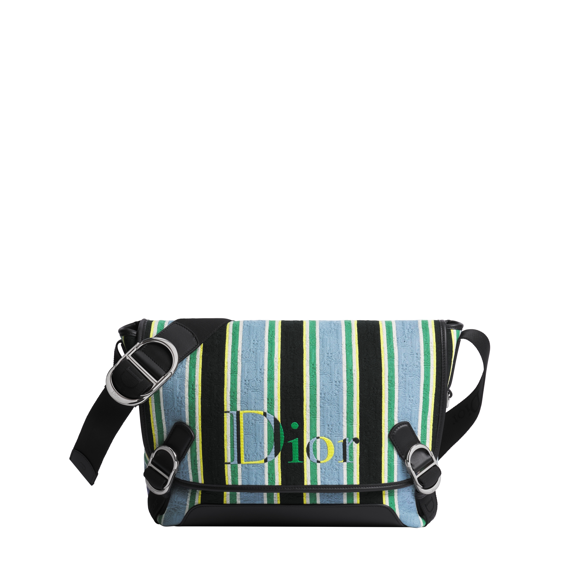 Dioriviera Medium Dior Jett Messenger Bag with Flap Black, Light Blue, Green and Yellow Dior Oblique Sun Stripes Jacquard E01