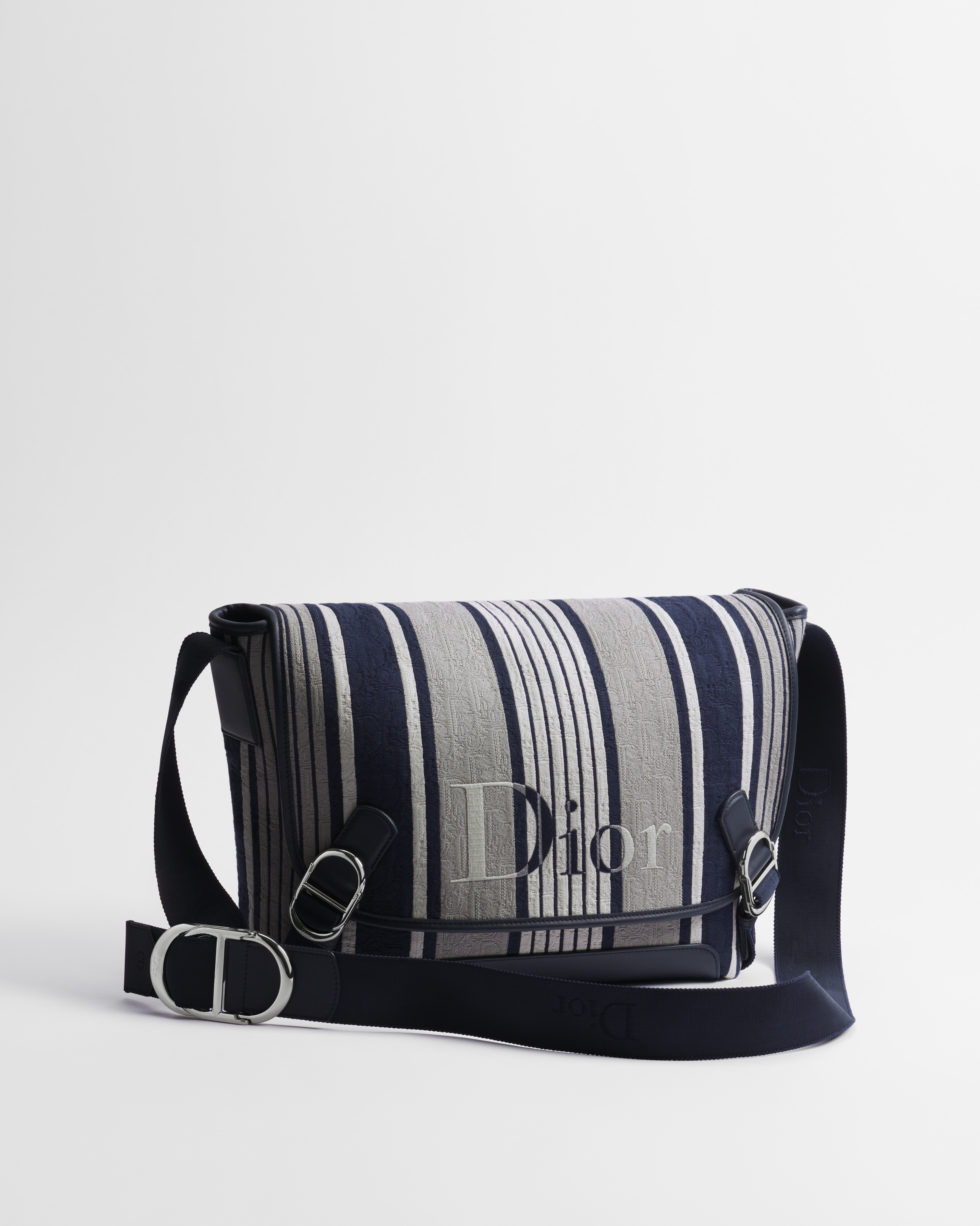 Dioriviera Dior Jett 中型翻蓋郵差包 灰色和藍色 Dior Oblique Sun Stripes 緹花 E03