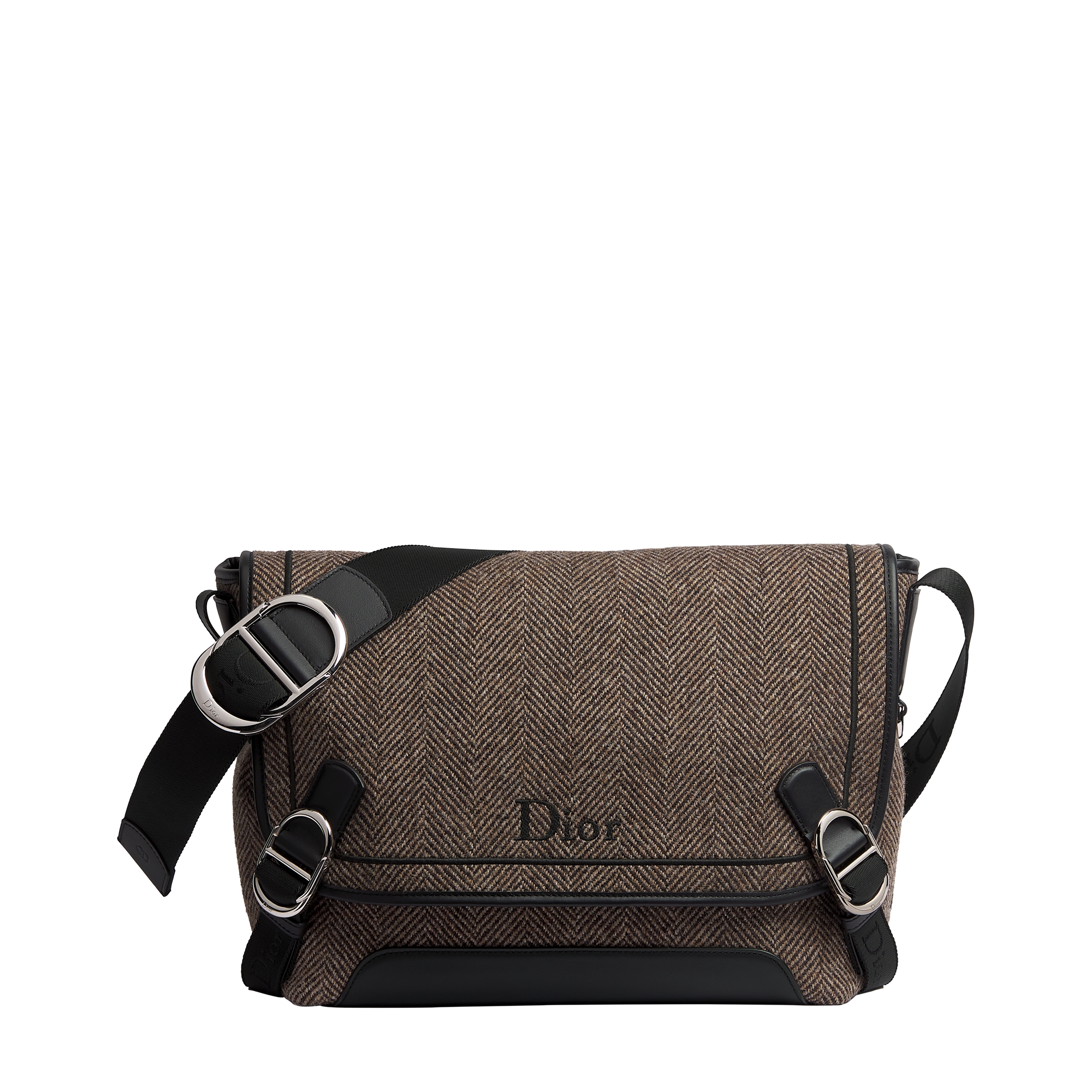 Medium Dior Jett Messenger Bag with Flap Deep Brown Cotton Blend E01