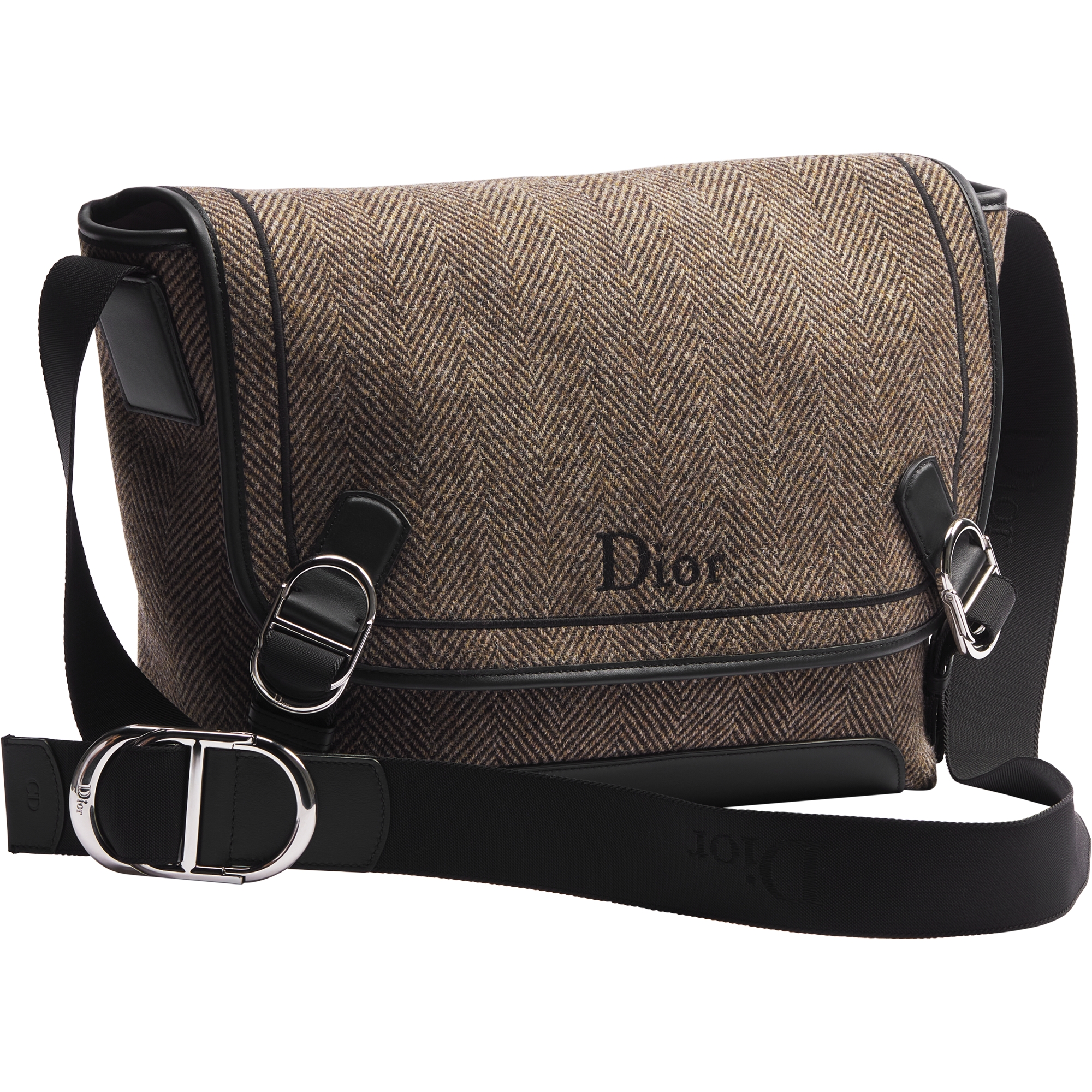 Medium Dior Jett Messenger Bag with Flap Deep Brown Cotton Blend E03