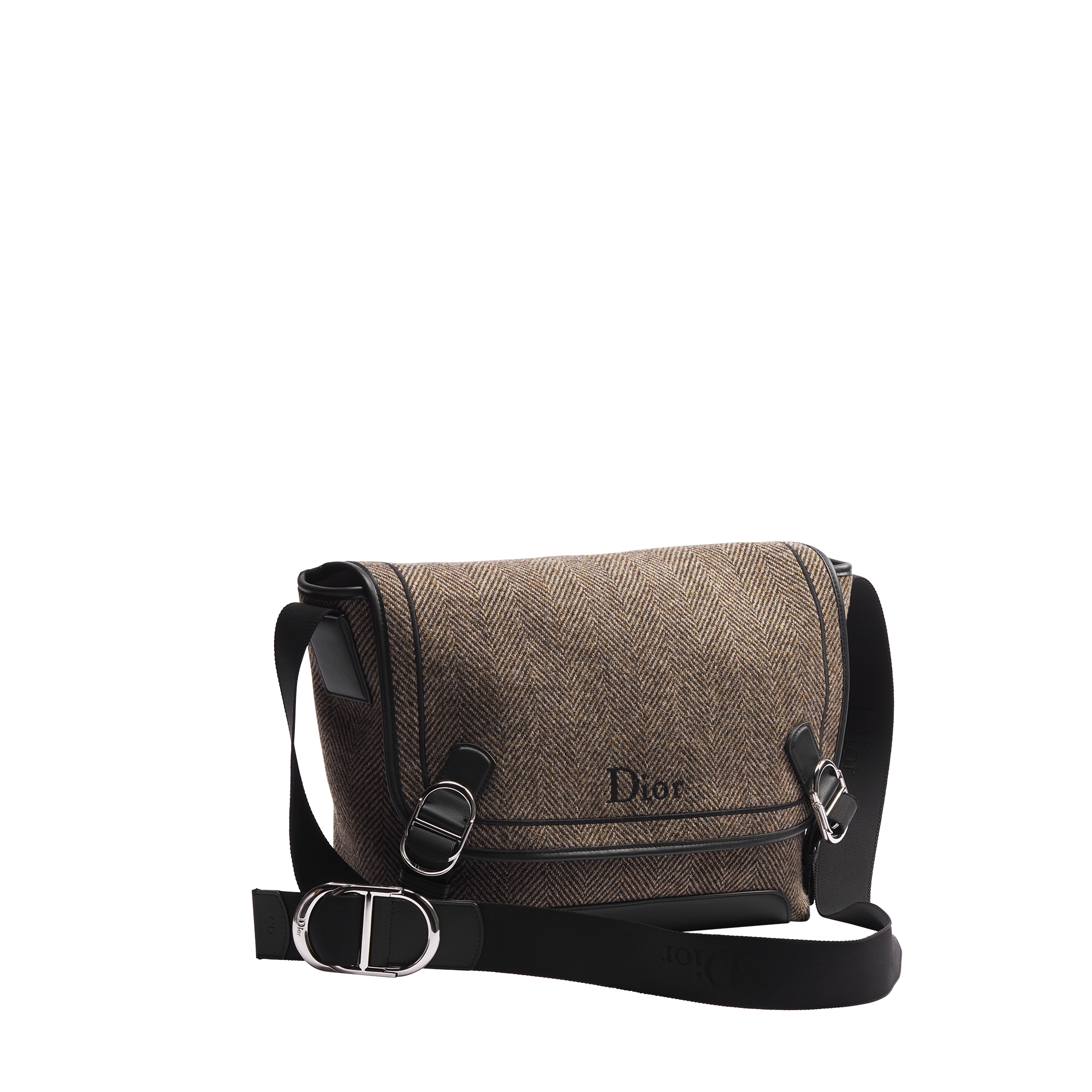 Medium Dior Jett Messenger Bag with Flap Deep Brown Cotton Blend E03