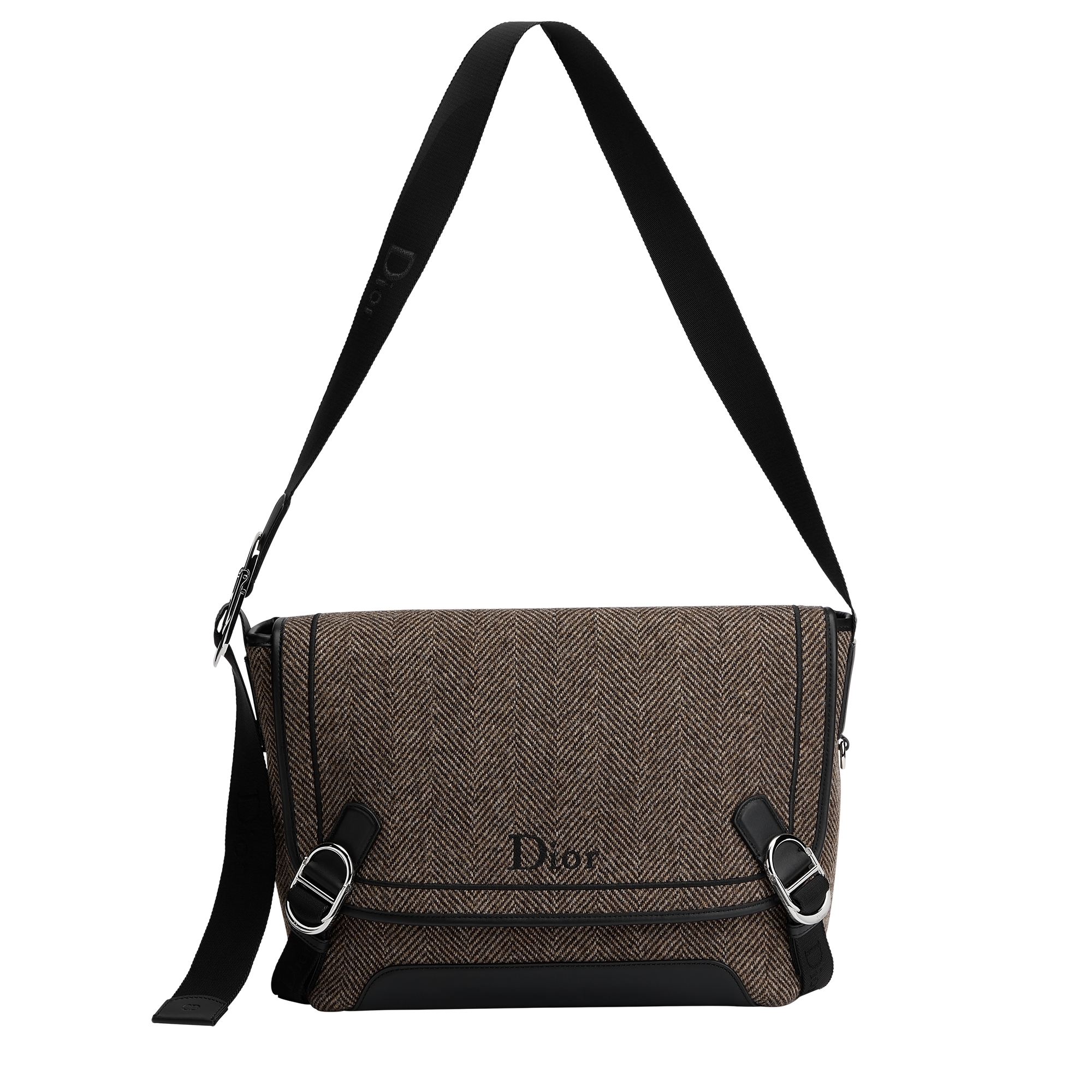 Medium Dior Jett Messenger Bag with Flap Deep Brown Cotton Blend E07