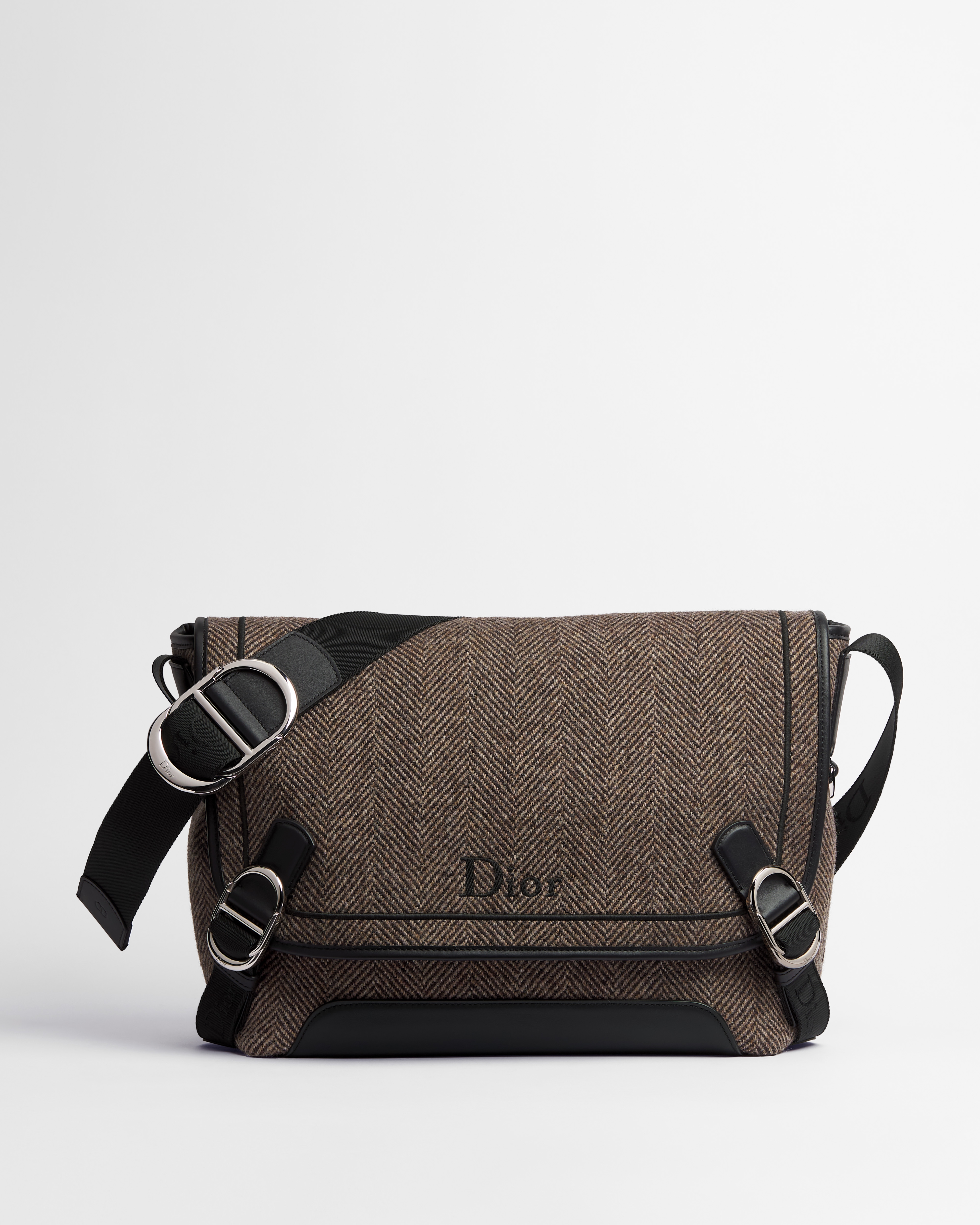 Mittelgroße Dior Jett Messenger Tasche mit Umschlagklappe Baumwollmischung in sattem Braun E01
