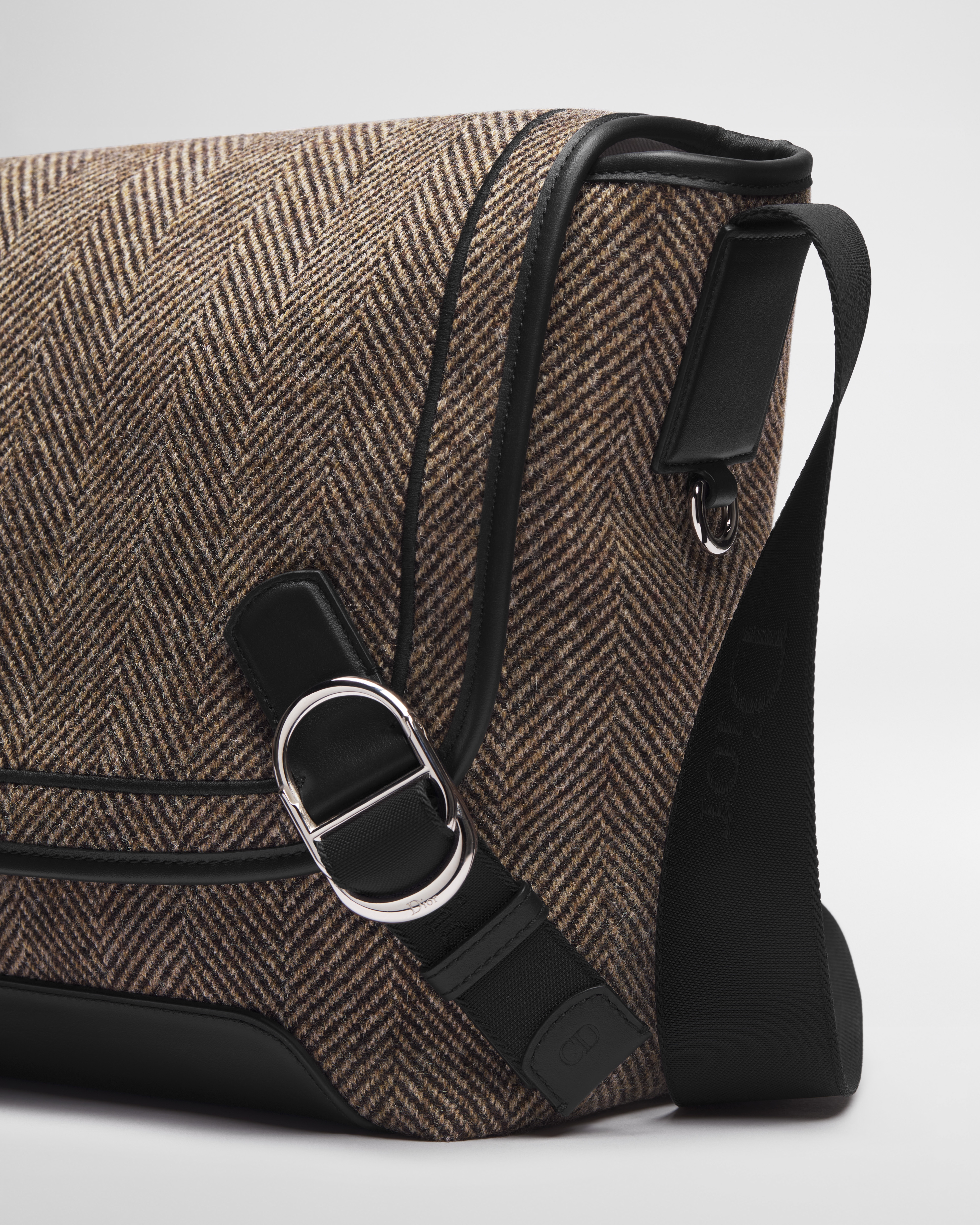 Medium Dior Jett Messenger Bag with Flap Deep Brown Cotton Blend E09