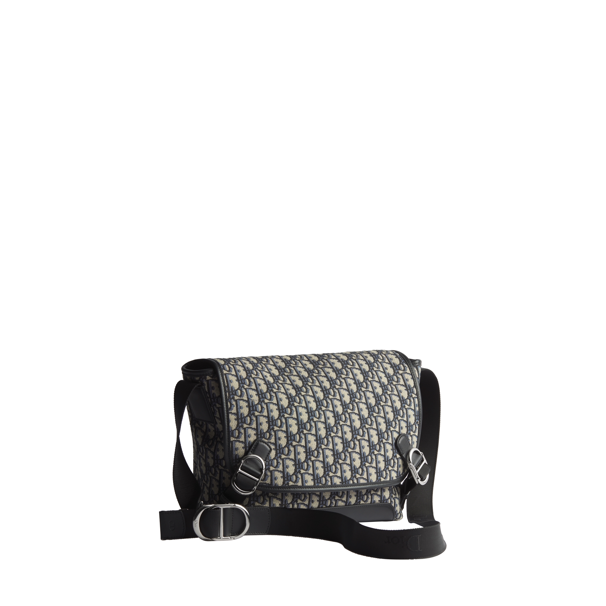 Small Dior Jett Messenger Bag with Flap Beige and Black Dior Oblique Jacquard E03