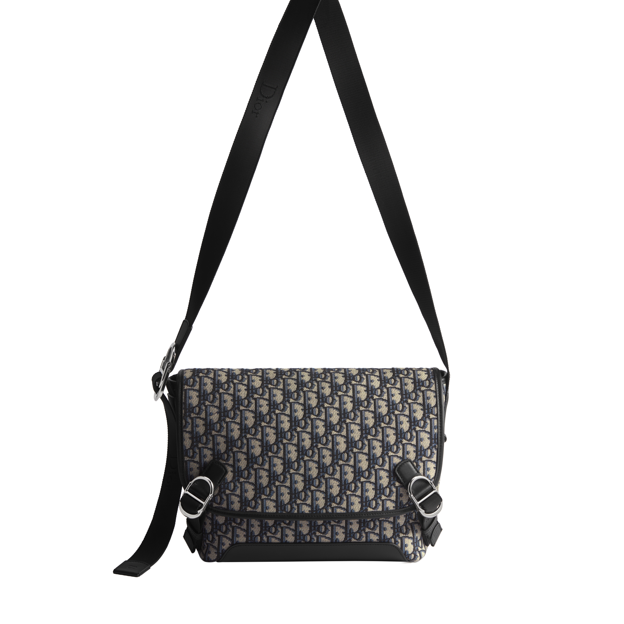 Small Dior Jett Messenger Bag with Flap Beige and Black Dior Oblique Jacquard E07