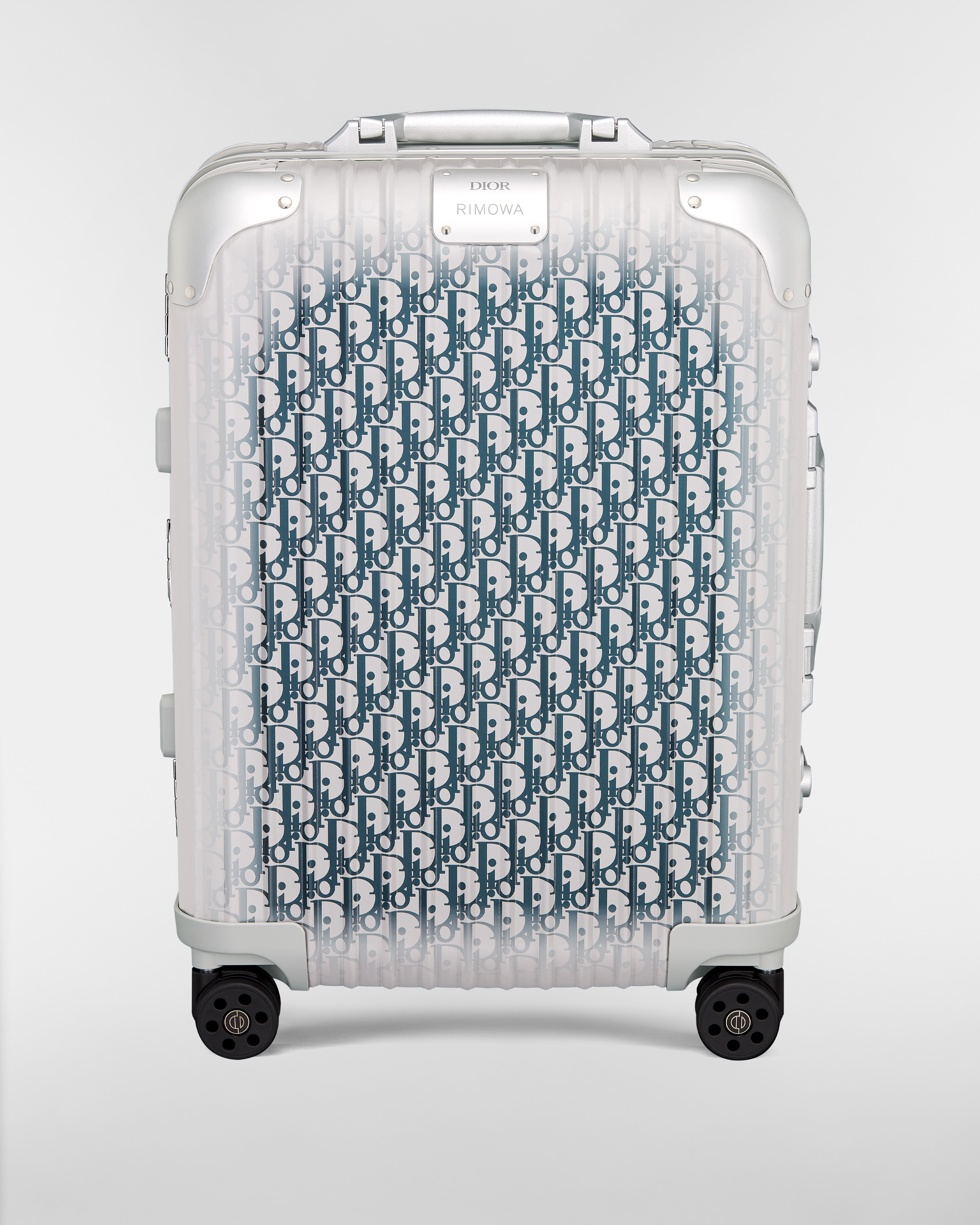 DIOR AND RIMOWA-handbagagekoffer Aluminium met Dior Oblique-motief met blauw kleurverloop E01