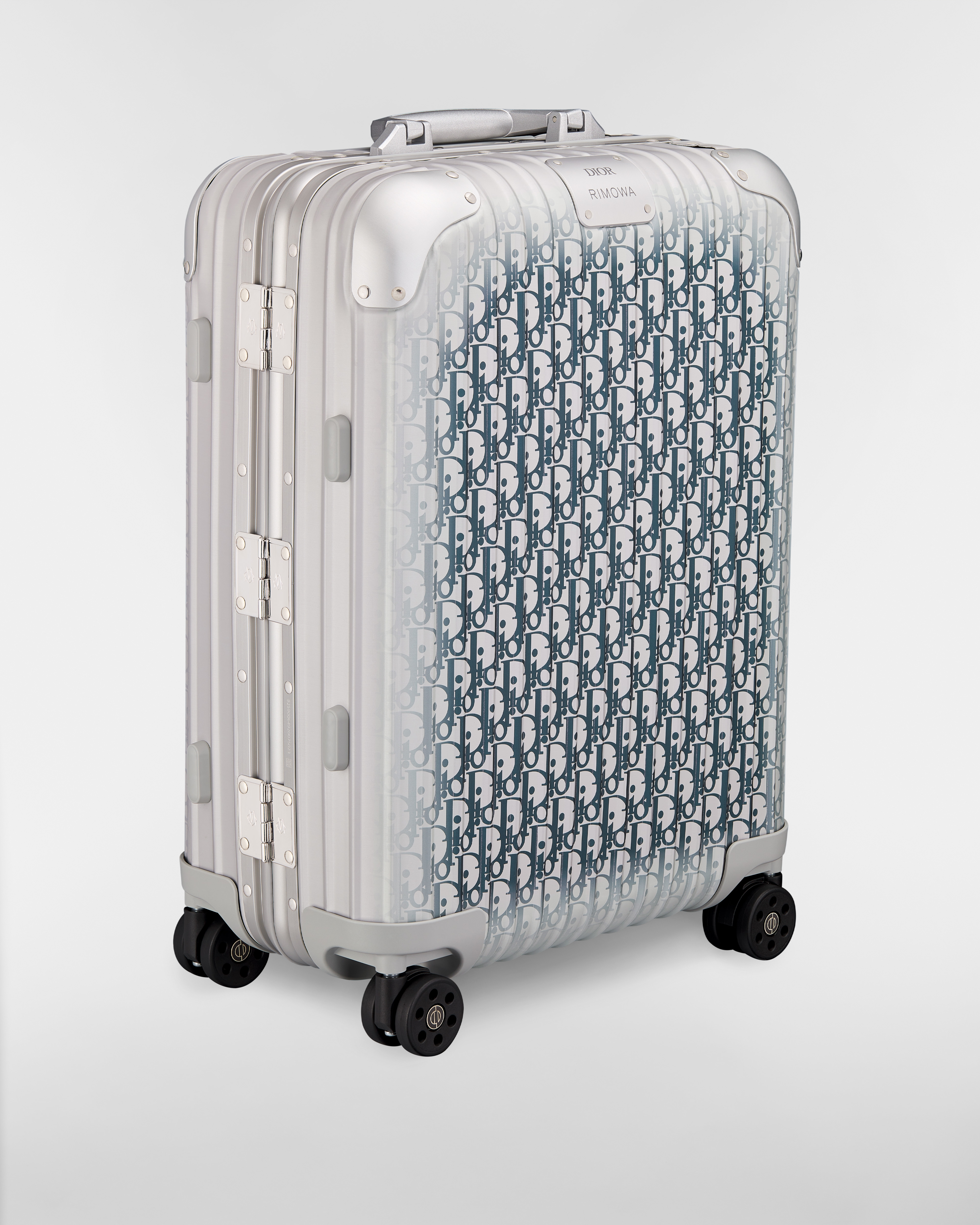 DIOR AND RIMOWA-handbagagekoffer Aluminium met Dior Oblique-motief met blauw kleurverloop E03
