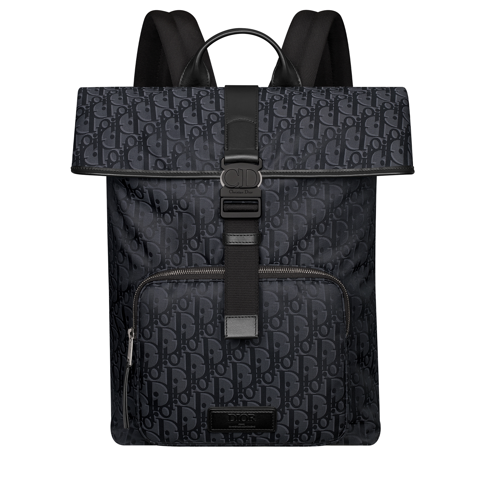 Dior Trek Roll Top Backpack Black Dior Oblique Nylon E01