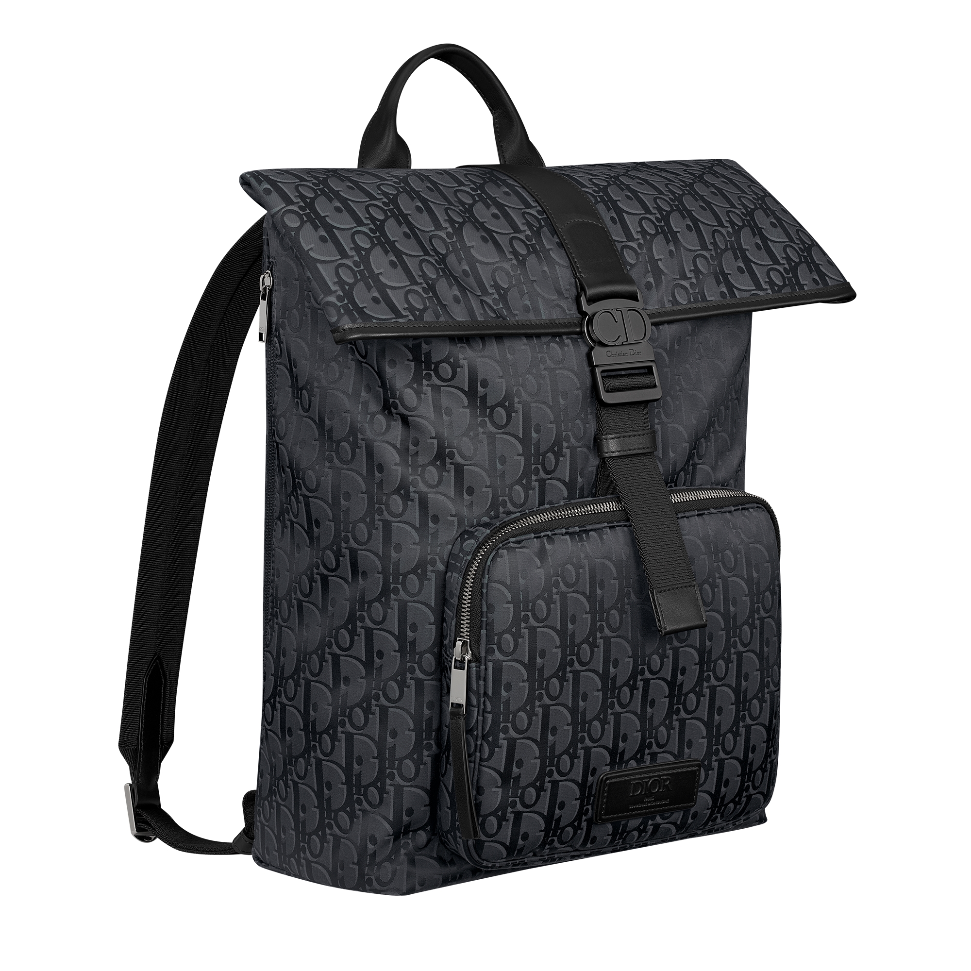 Dior Trek Roll Top Backpack Black Dior Oblique Nylon E03