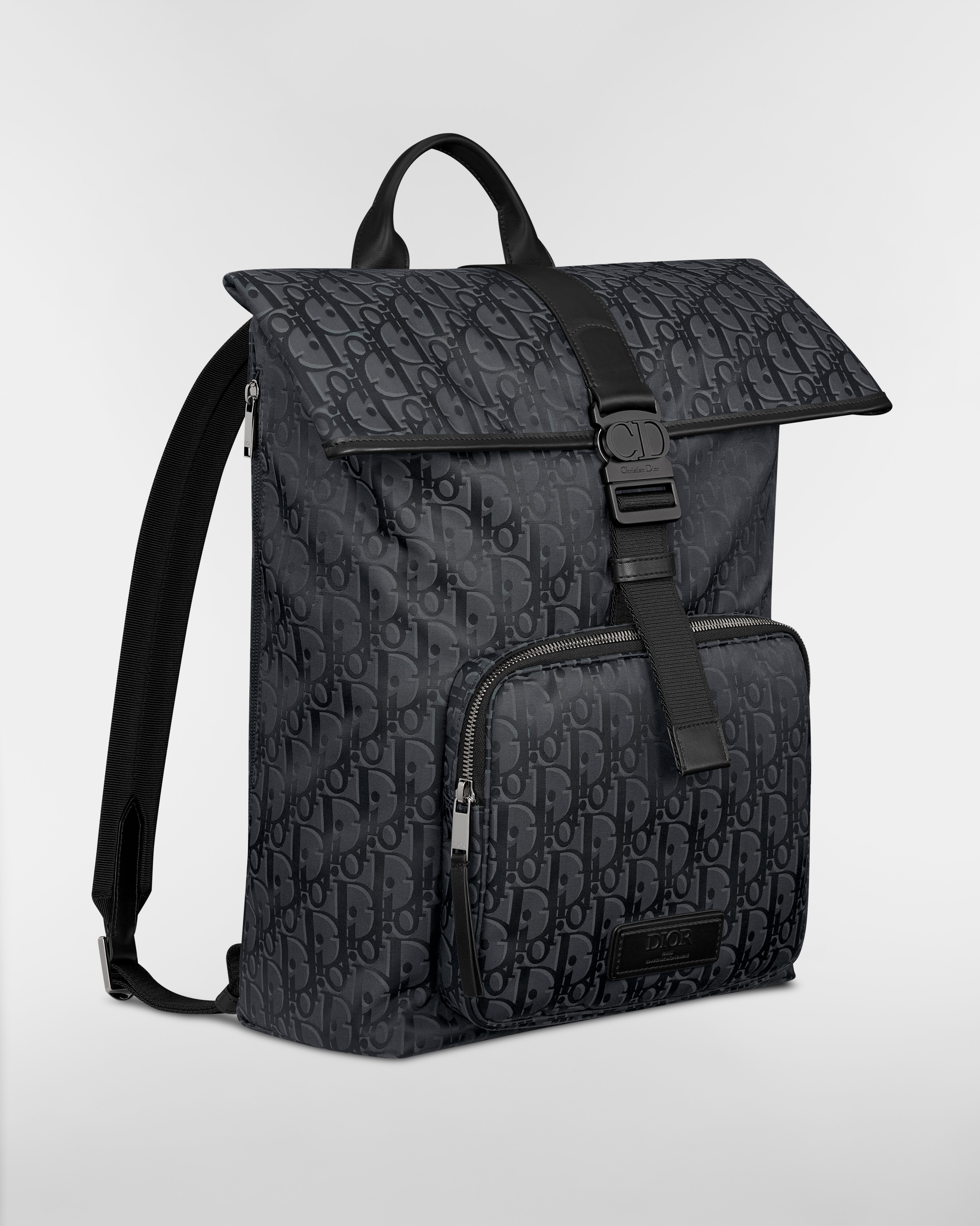 Dior Trek-rugzak met rolsluiting Zwart nylon met Dior Oblique-motief E03