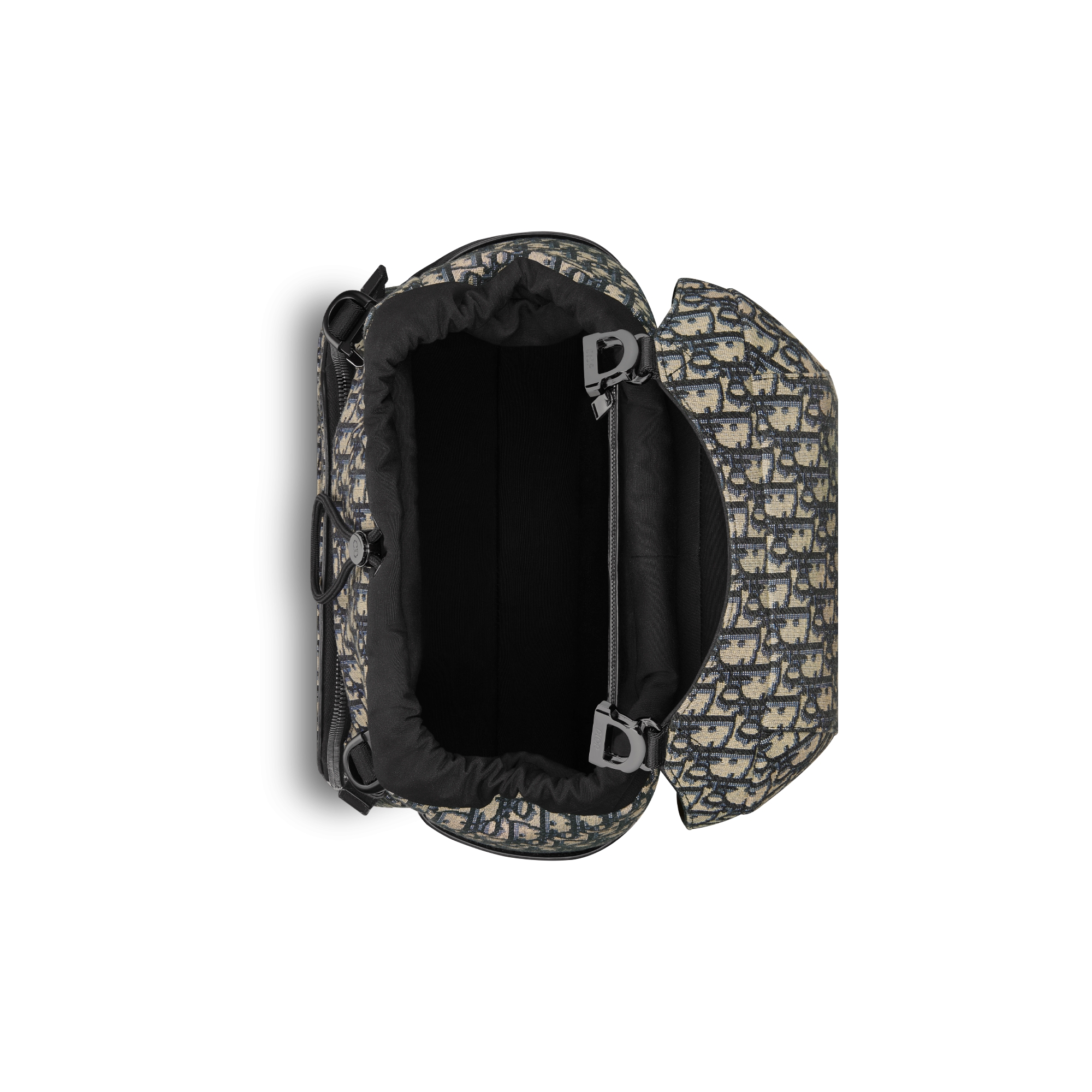 กระเป๋าสะพายหลัง Dior 8 แบบมีฝาพับ ผ้าแจ็กการ์ดลาย Dior Oblique สีเบจและสีดำ E06