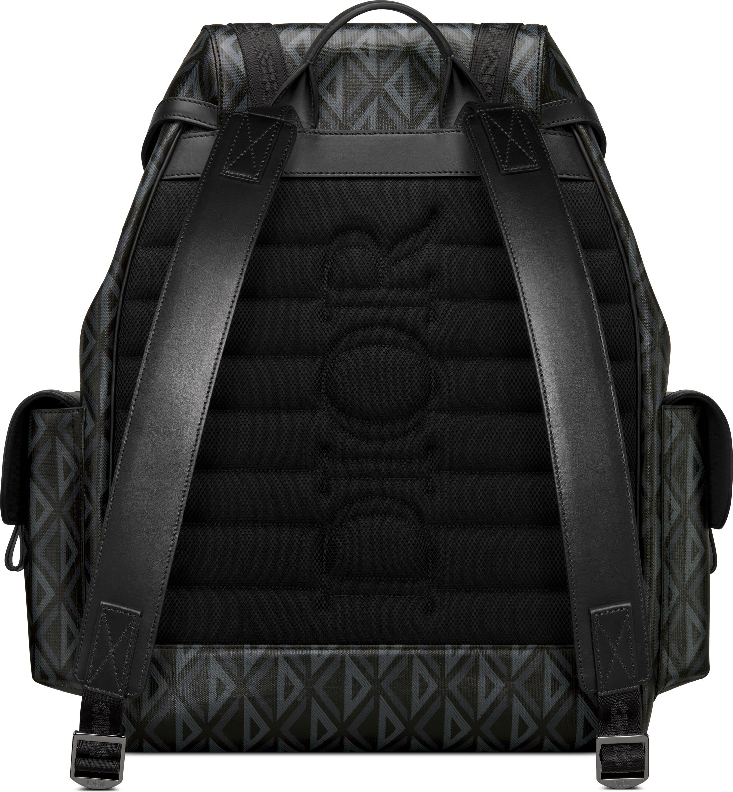 Mochila grande Dior Hit the Road Lona de algodon revestida negra con estampado CD Diamond y piel de becerro lisa en negro DIOR
