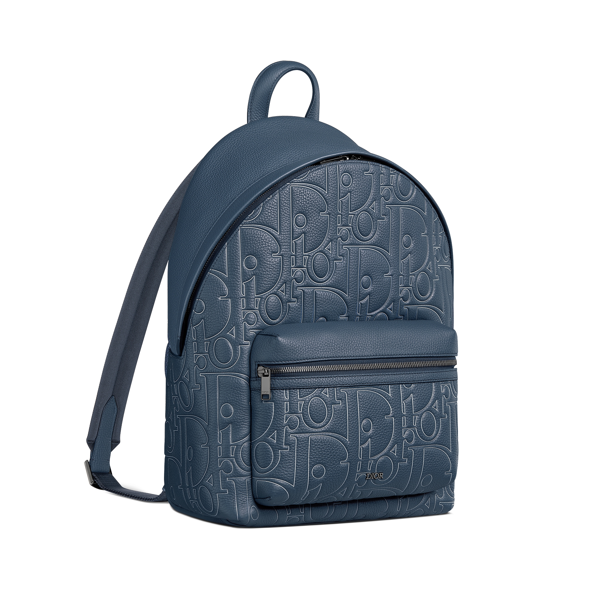 Mochila Rider 2.0 com zíper Couro Dior Gravity Outline azul-marinho e couro de vitelo granulado azul-marinho E03