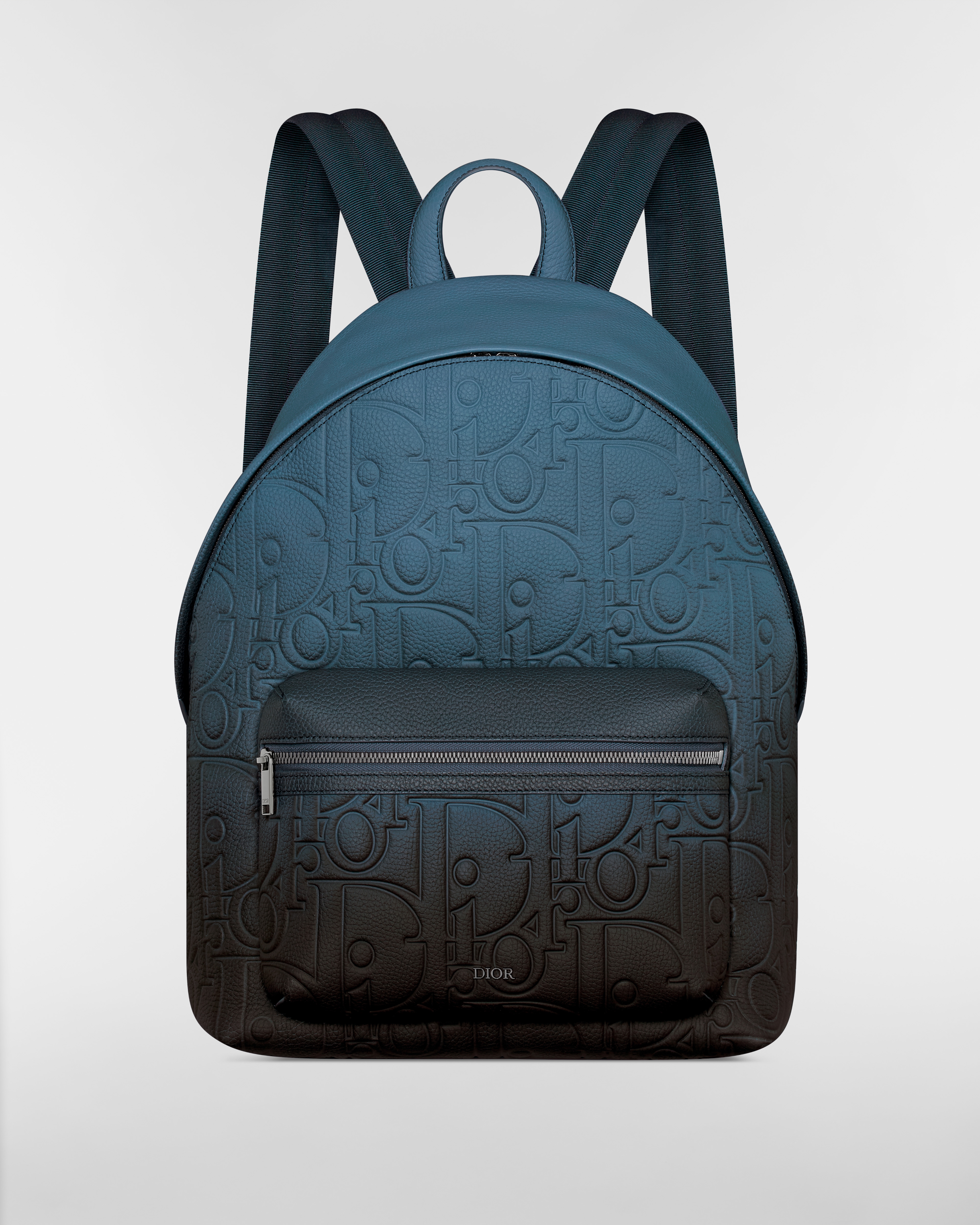 Mochila Rider 2.0 con cremallera Piel Dior Gravity y piel de becerro graneada con degradado de azul a negro E01