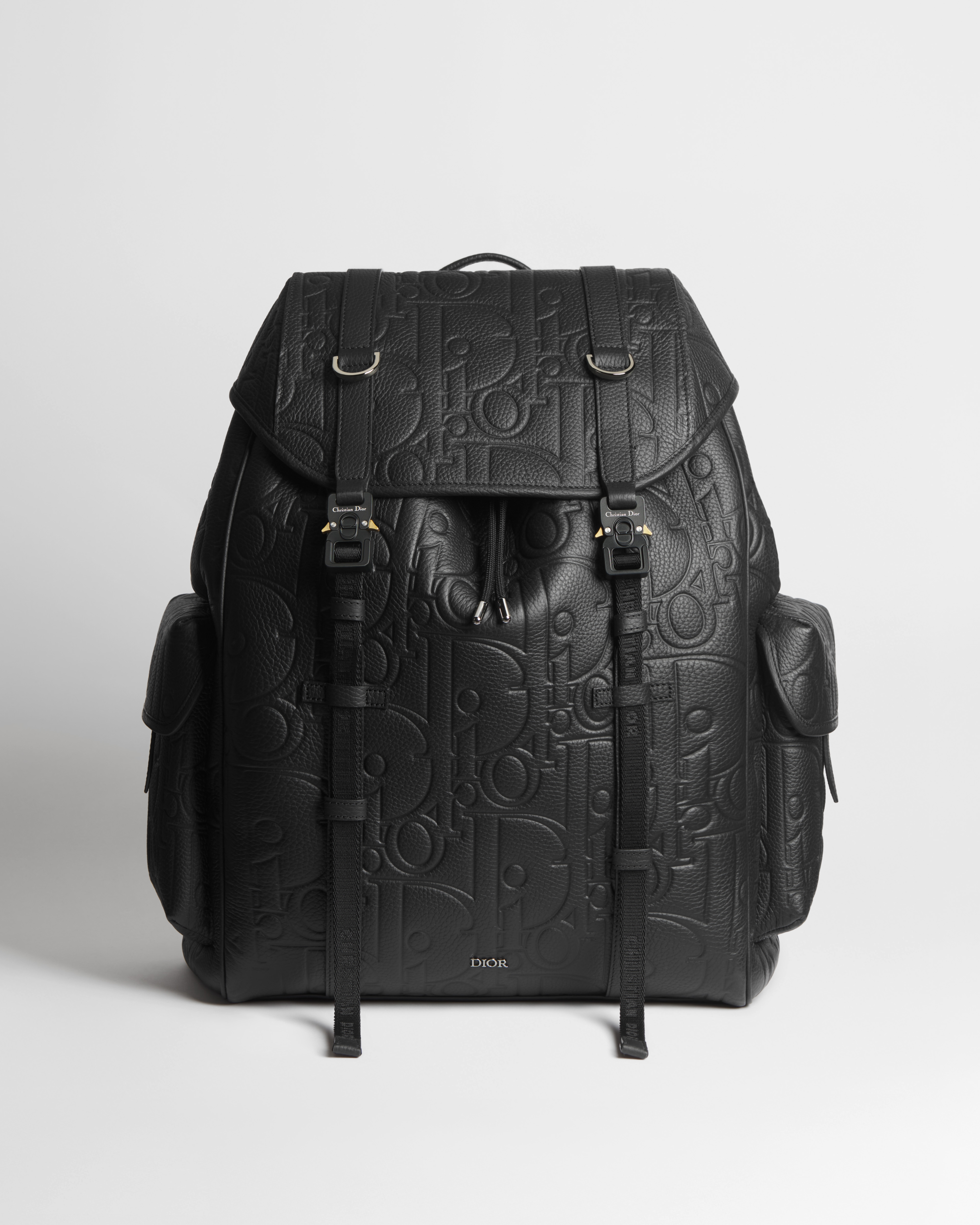 Dior Hit the Road Backpack with Flap Black Dior Gravity Leather and Black Grained Calfskin E01