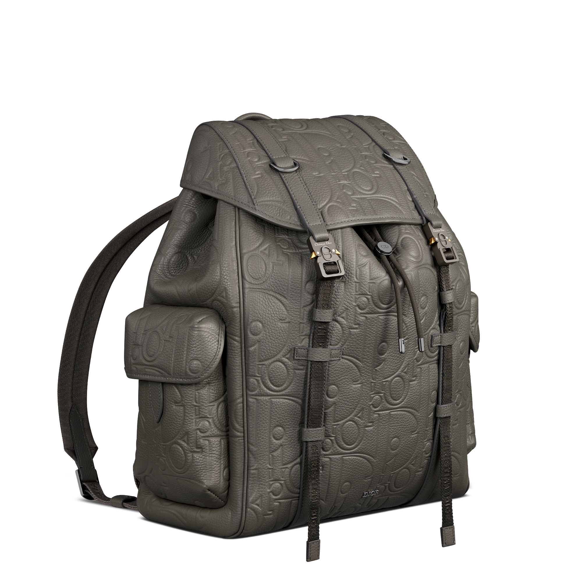Dior Hit the Road Backpack with Flap Gray Dior Gravity Leather and Gray Grained Calfskin E03