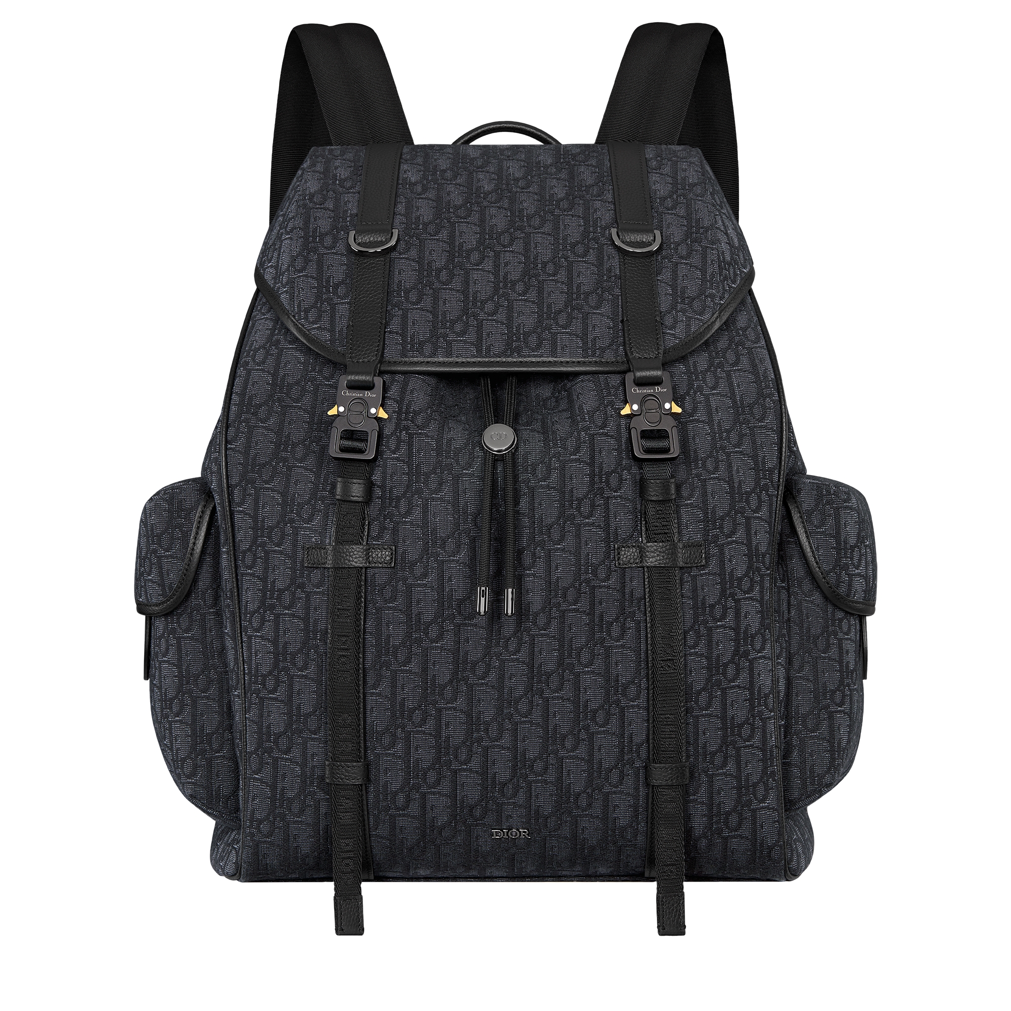 Dior Hit the Road Backpack with Flap Black Dior Oblique Jacquard and Black Grained Calfskin E01