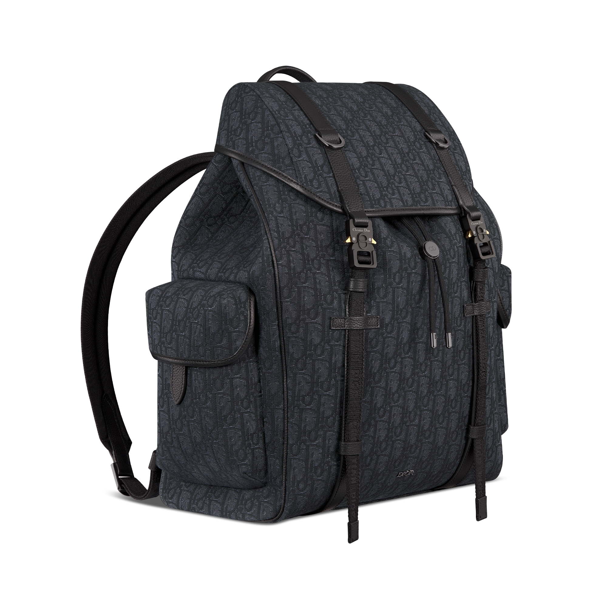 Dior Hit the Road Backpack with Flap Black Dior Oblique Jacquard and Black Grained Calfskin E03