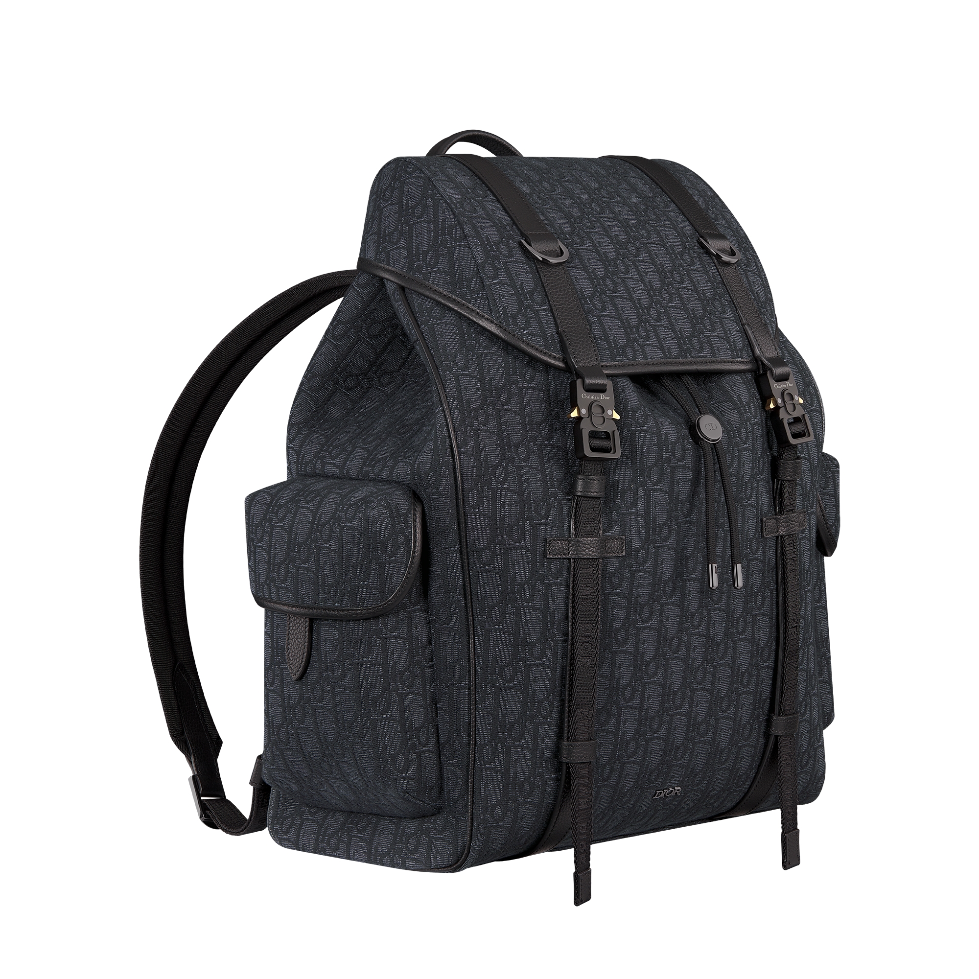 Dior Hit the Road Backpack with Flap Black Dior Oblique Jacquard and Black Grained Calfskin E03