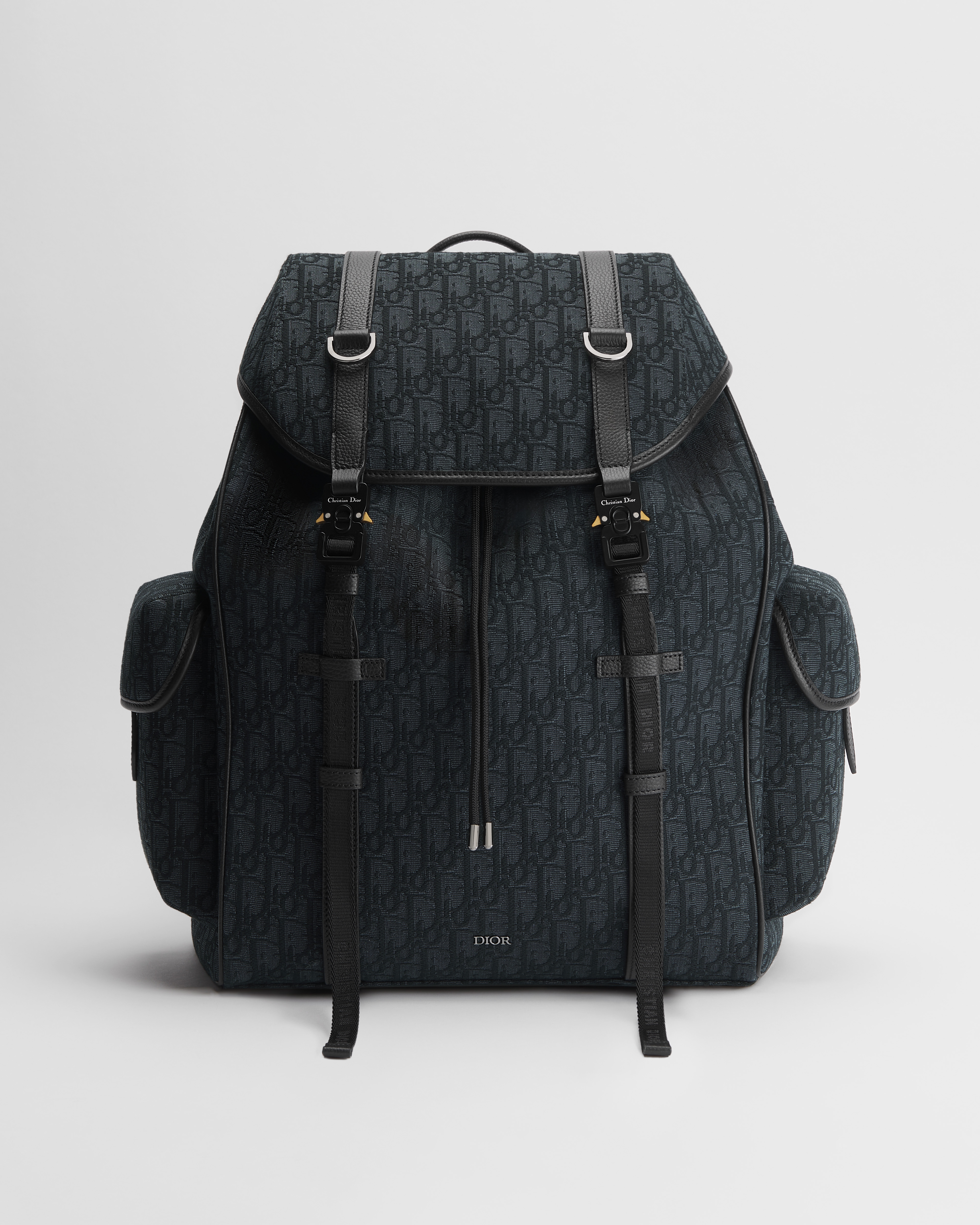 Dior Hit the Road Backpack with Flap Black Dior Oblique Jacquard and Black Grained Calfskin E01
